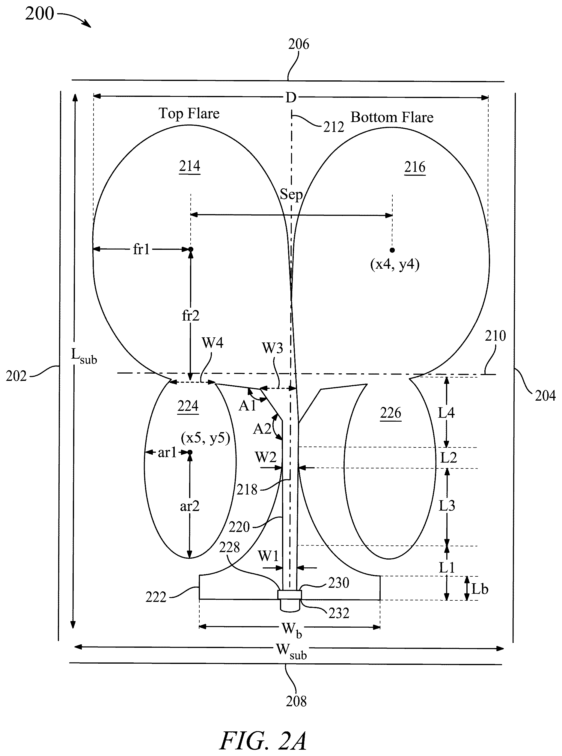 Patent US12614855 Figure 3 – Single elliptical loaded strip antipodal Vivaldi antenna (SELS-AVA)