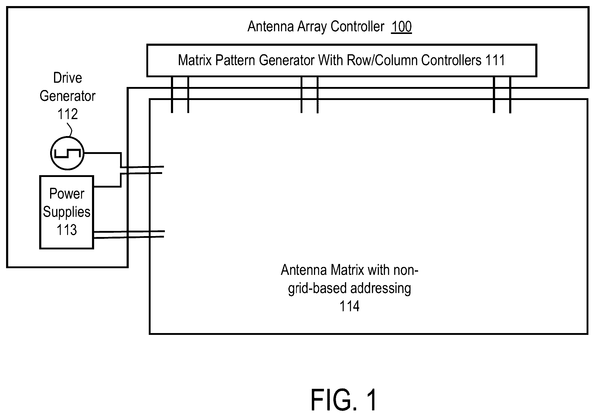 Patent US12614856 Figure 1 – Electrical addressing for a metamaterial radio-frequency (RF) antenna