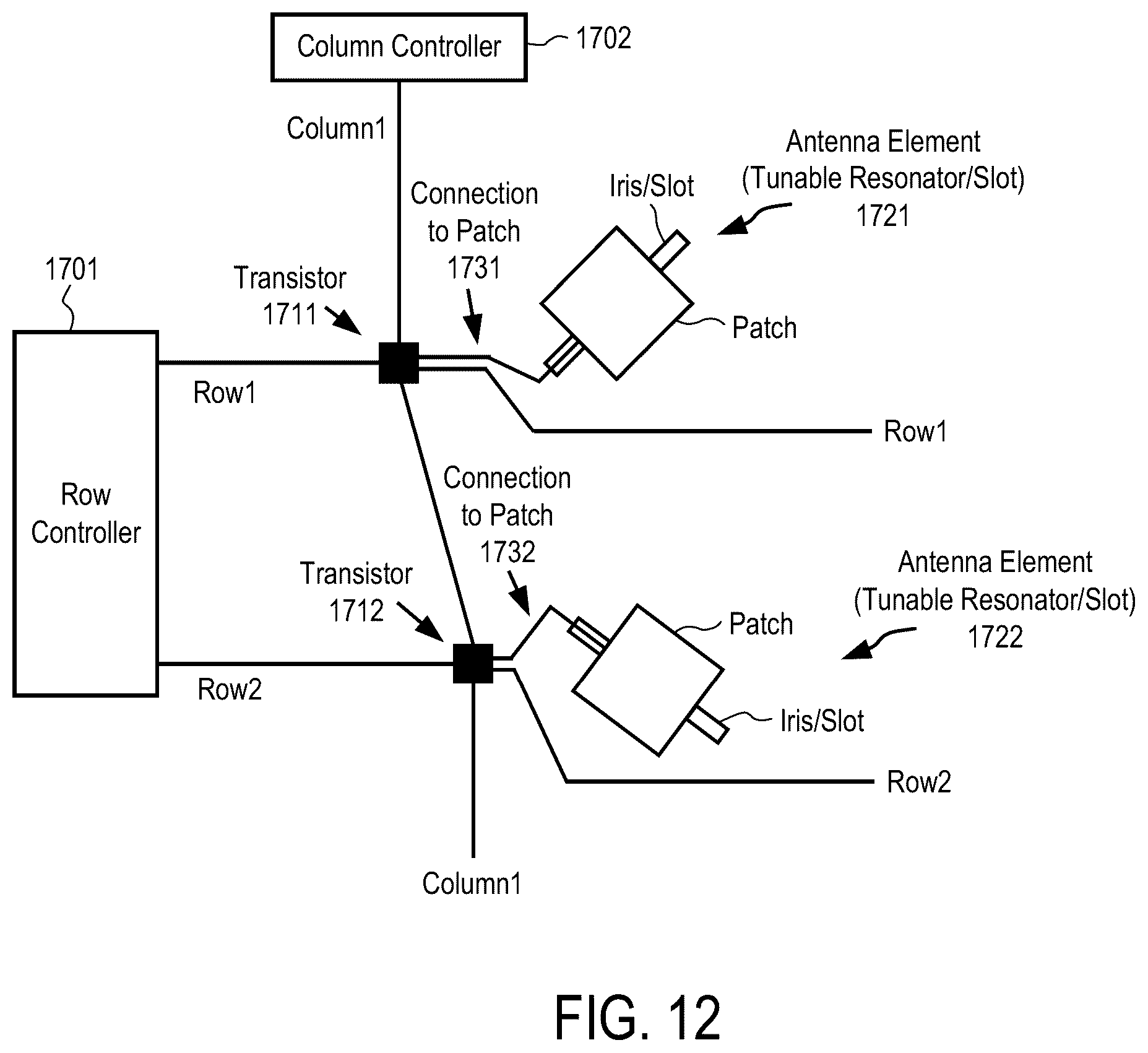 Patent US12614856 Figure 14 – Electrical addressing for a metamaterial radio-frequency (RF) antenna