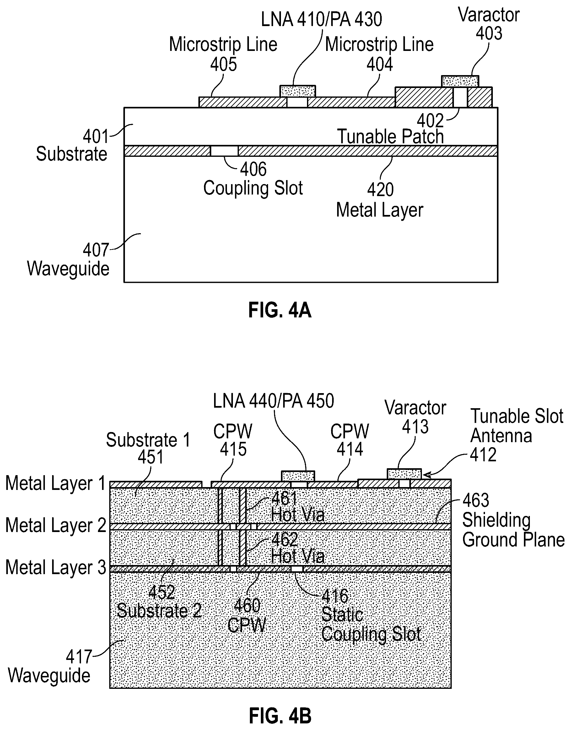 Patent US12614864 Figure 4 – Active metasurface architectures