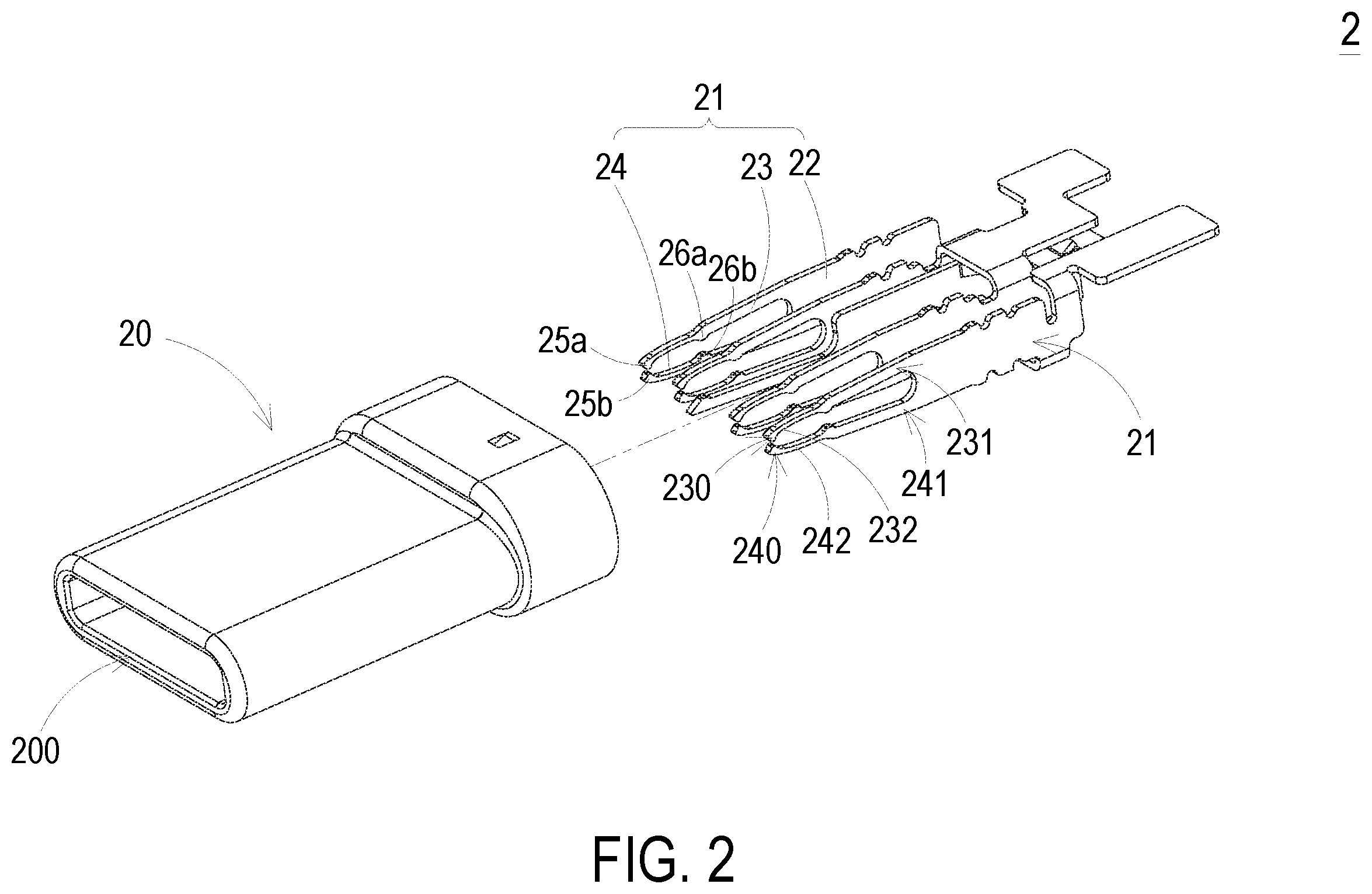 Patent US12614875 Figure 2 – Electrical connector having terminals with multiple contact portions