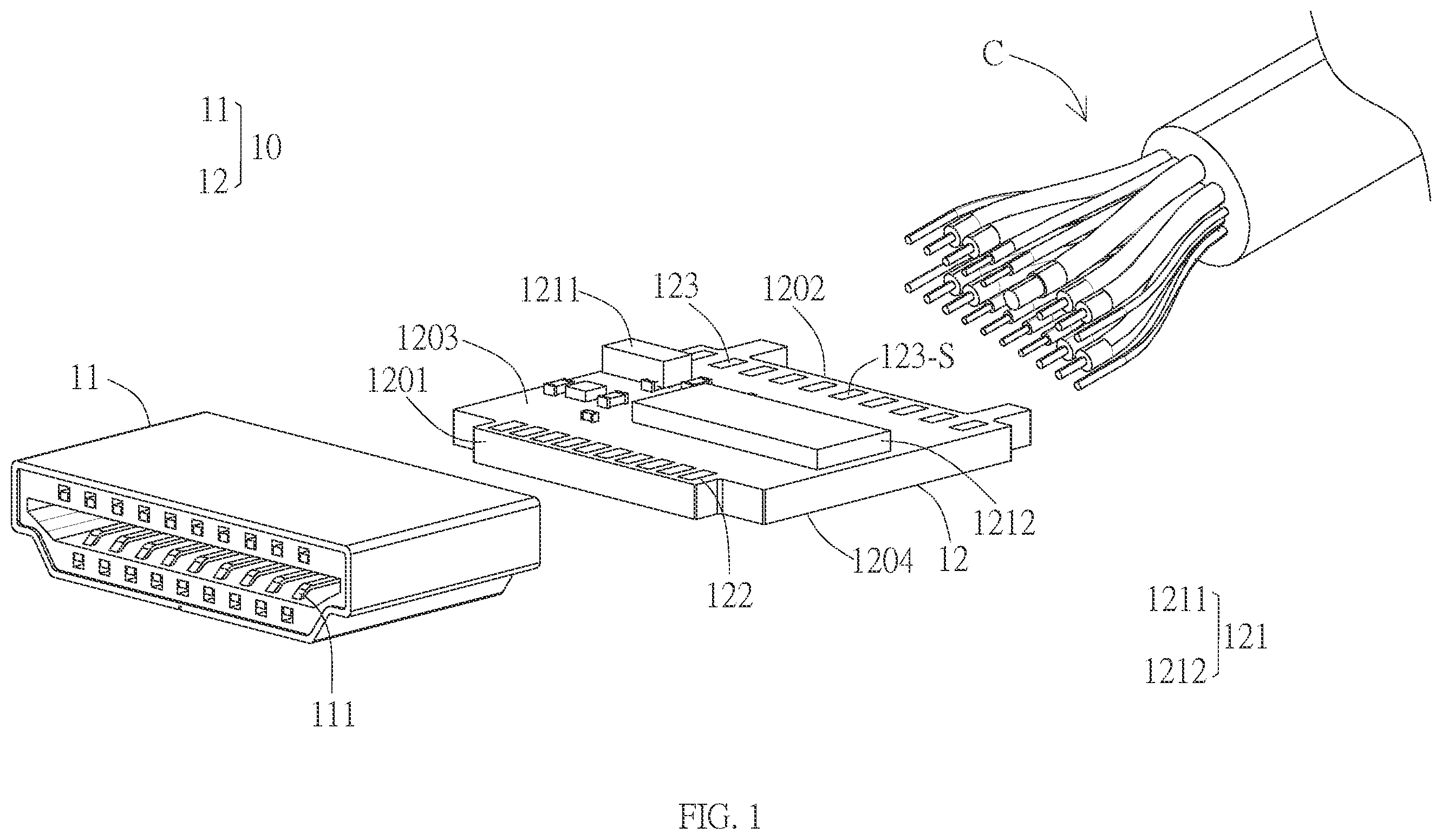 Patent US12614880 Figure 1 – Connector component, transmission line system and adjustment method and instruction set thereof