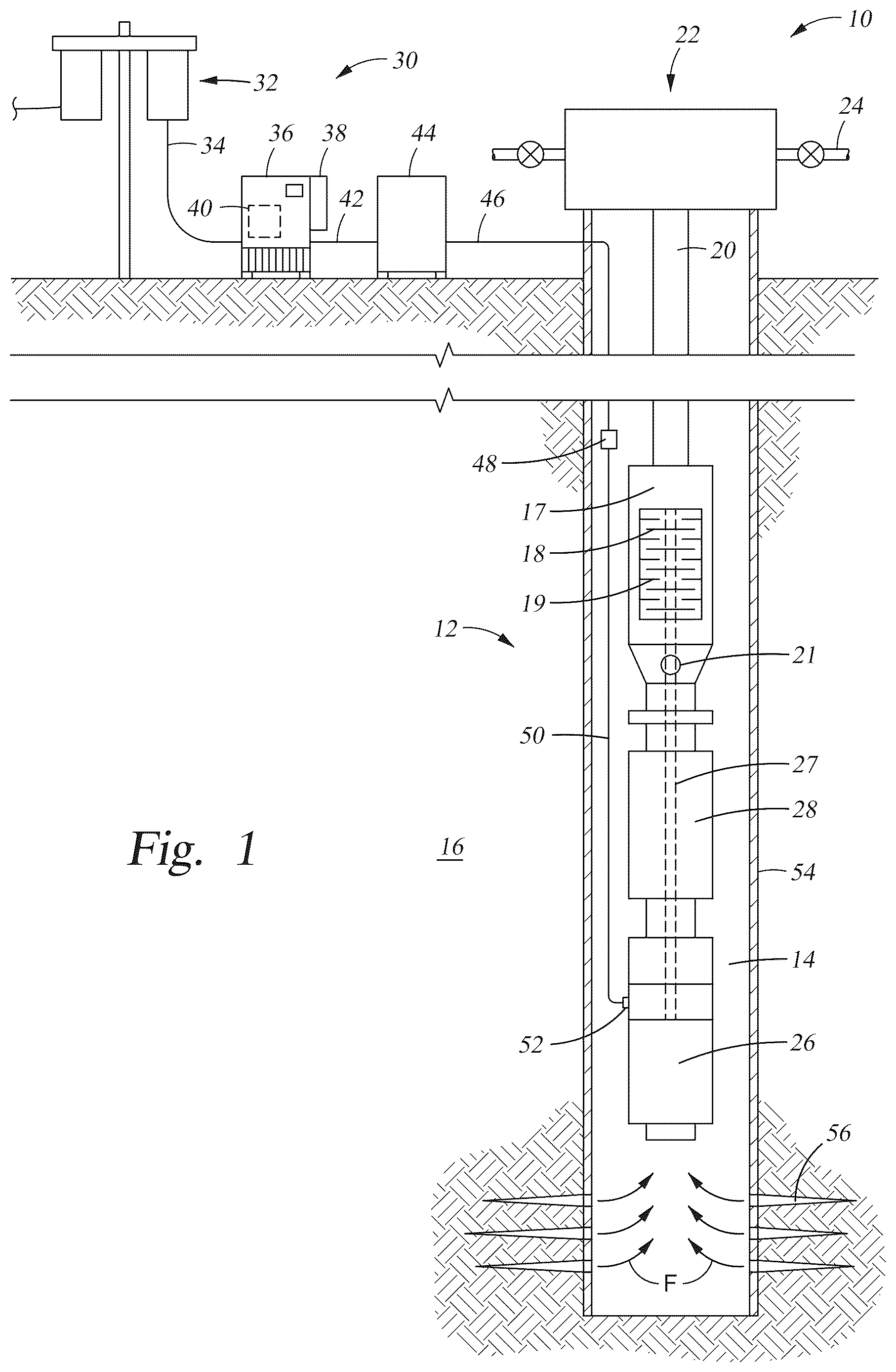 Patent US12614918 Figure 1 – Electrical submersible pumping system with a ride through power supply having a safety interlock