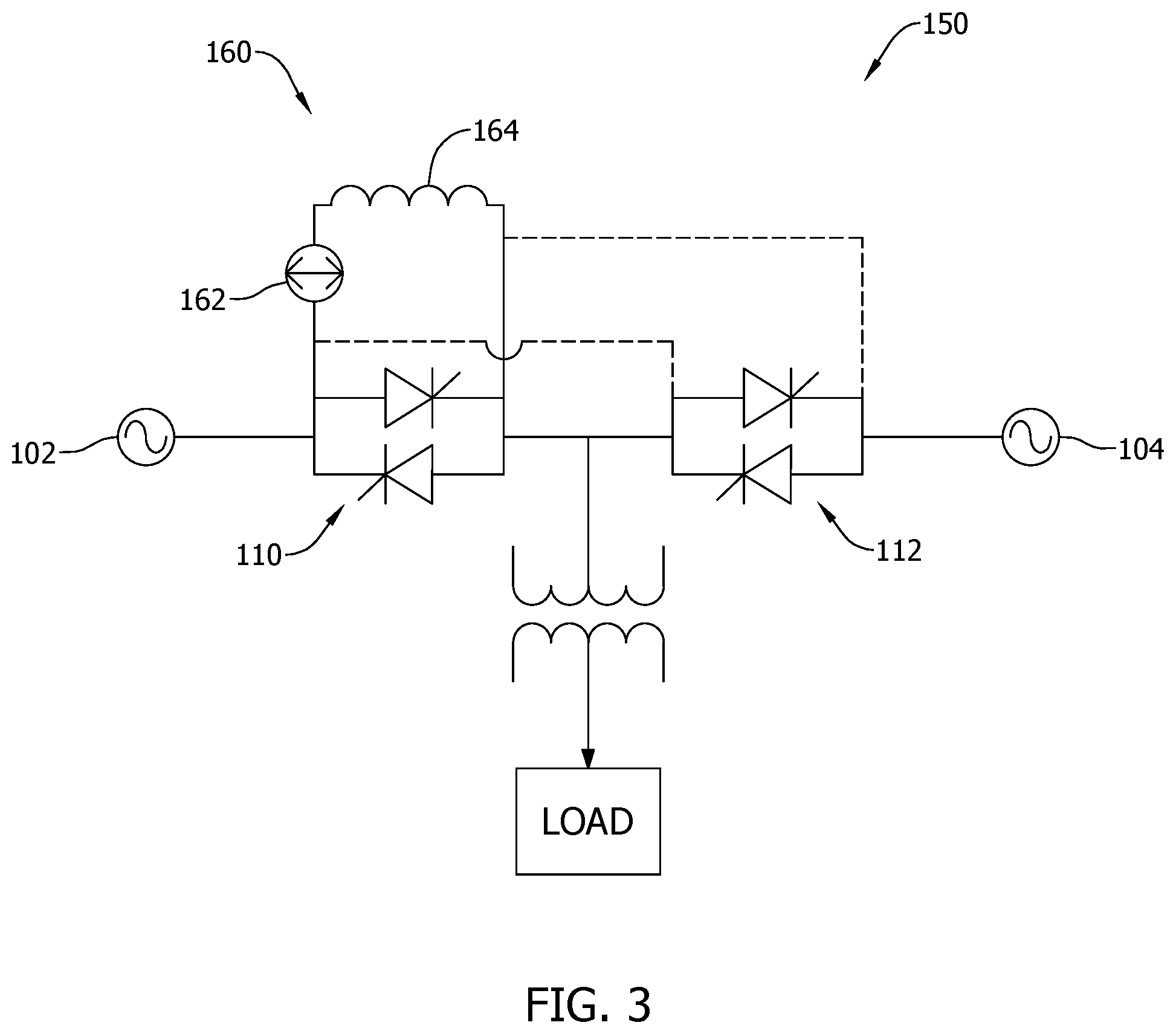 Patent US12614921 Figure 3 – Passive element-thyristor parallel connection for mitigating inrush current in static transfer switch