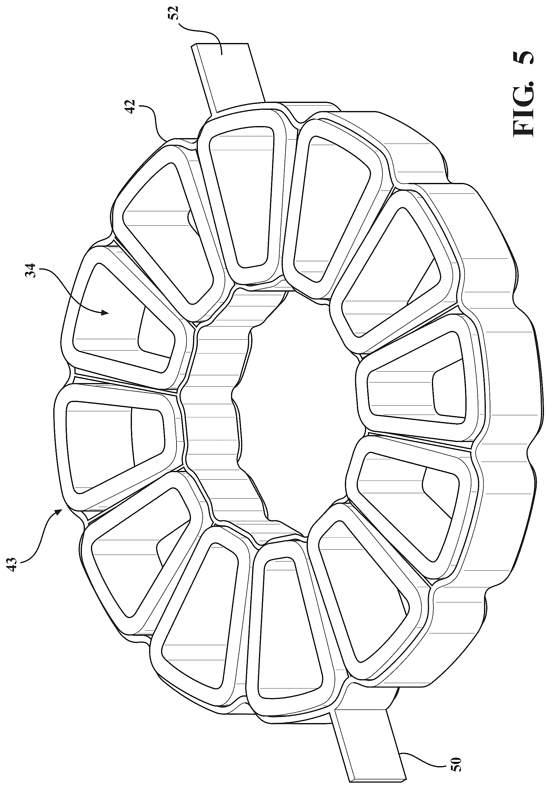 Patent US12614941 Figure 5 – Electric machine with cooling channel loops for stator magnetic poles