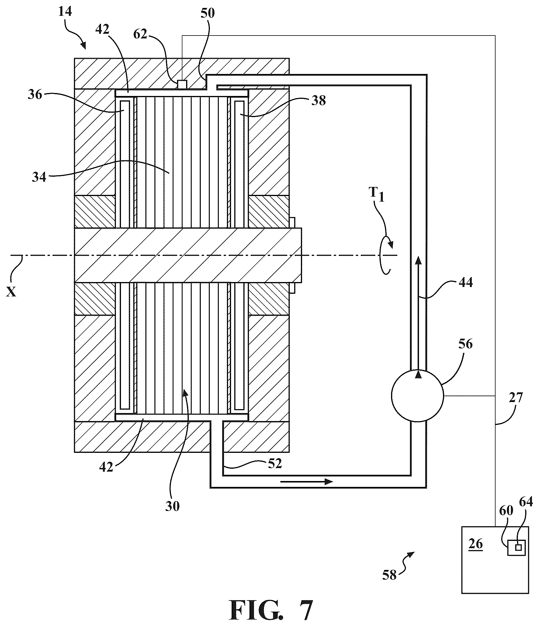 Patent US12614941 Figure 7 – Electric machine with cooling channel loops for stator magnetic poles