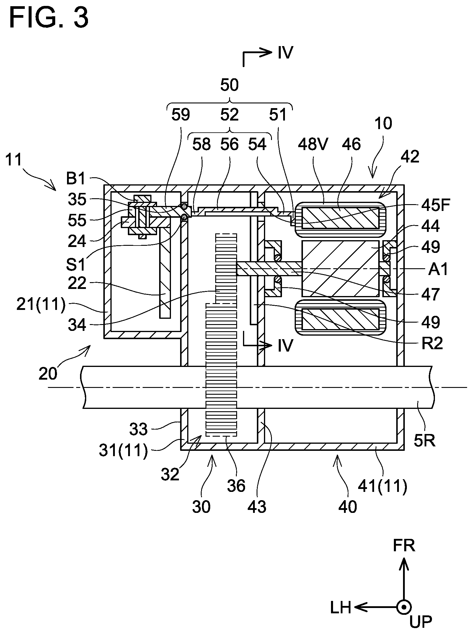 Patent US12614942 Figure 3 – Busbar reinforcement arrangement of motor unit