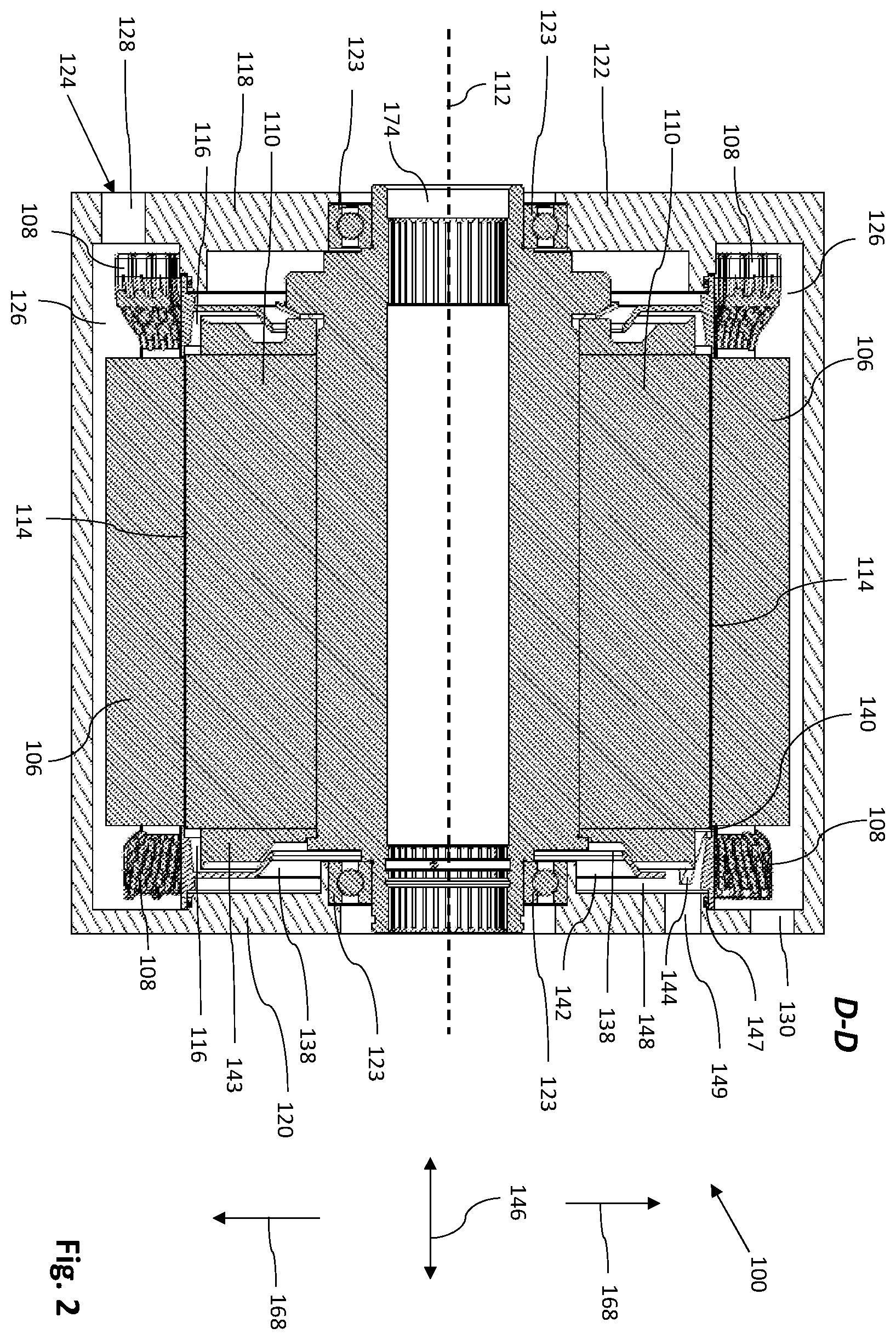 Patent US12614952 Figure 2 – Electric rotating machine with means for draining cooling fluid from a rotor compartment