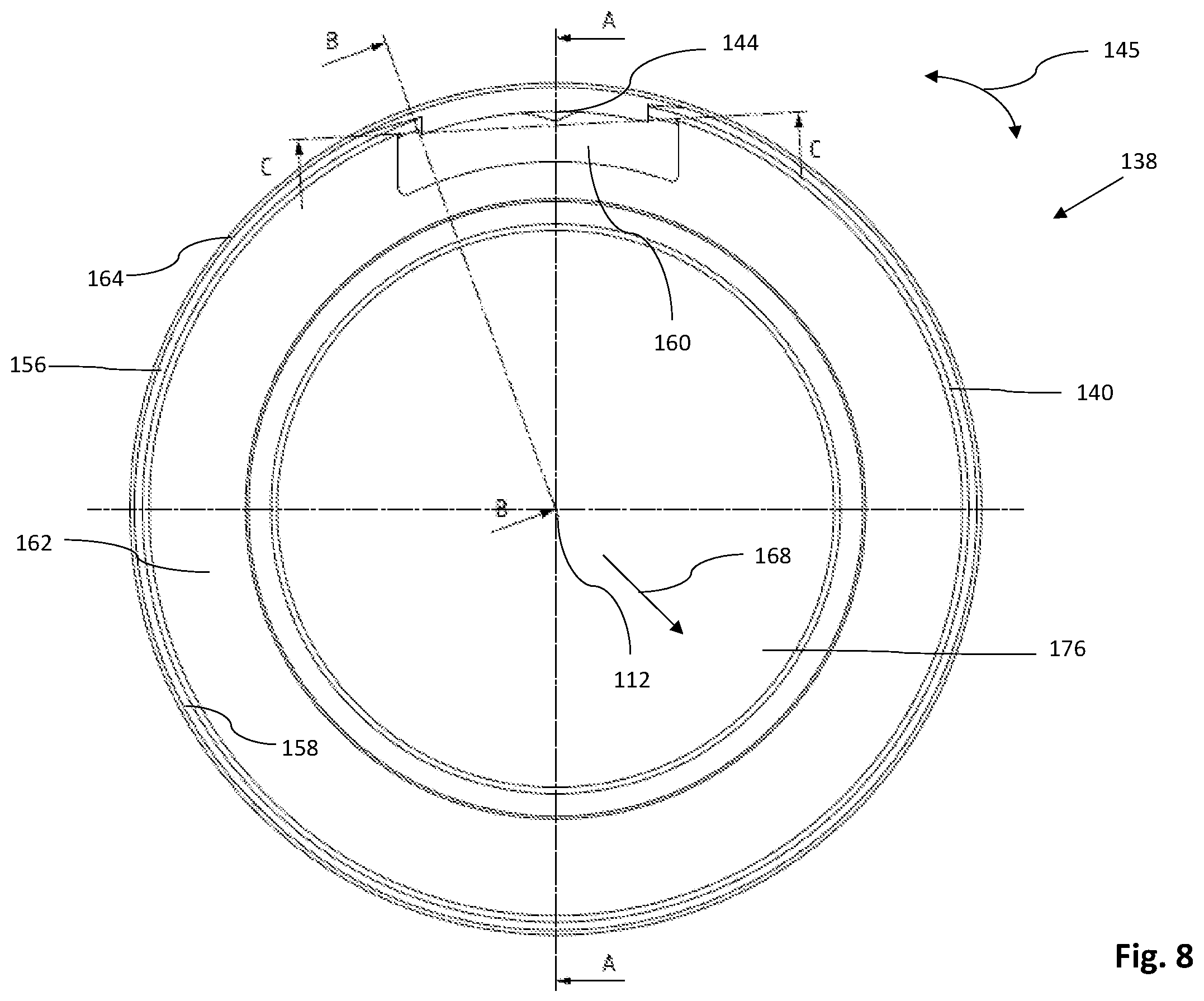 Patent US12614952 Figure 8 – Electric rotating machine with means for draining cooling fluid from a rotor compartment