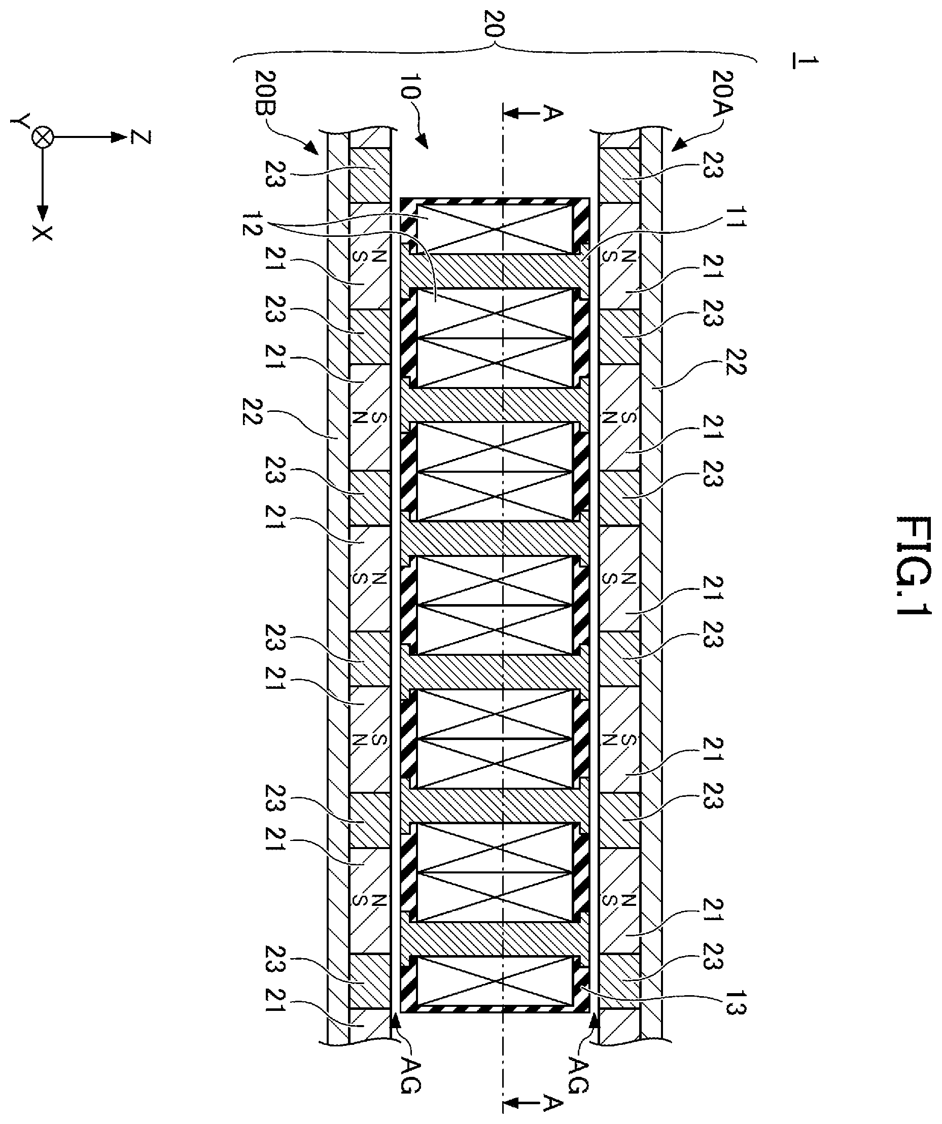 Patent US12614961 Figure 1 – Linear motor with specific ratios of dimensions