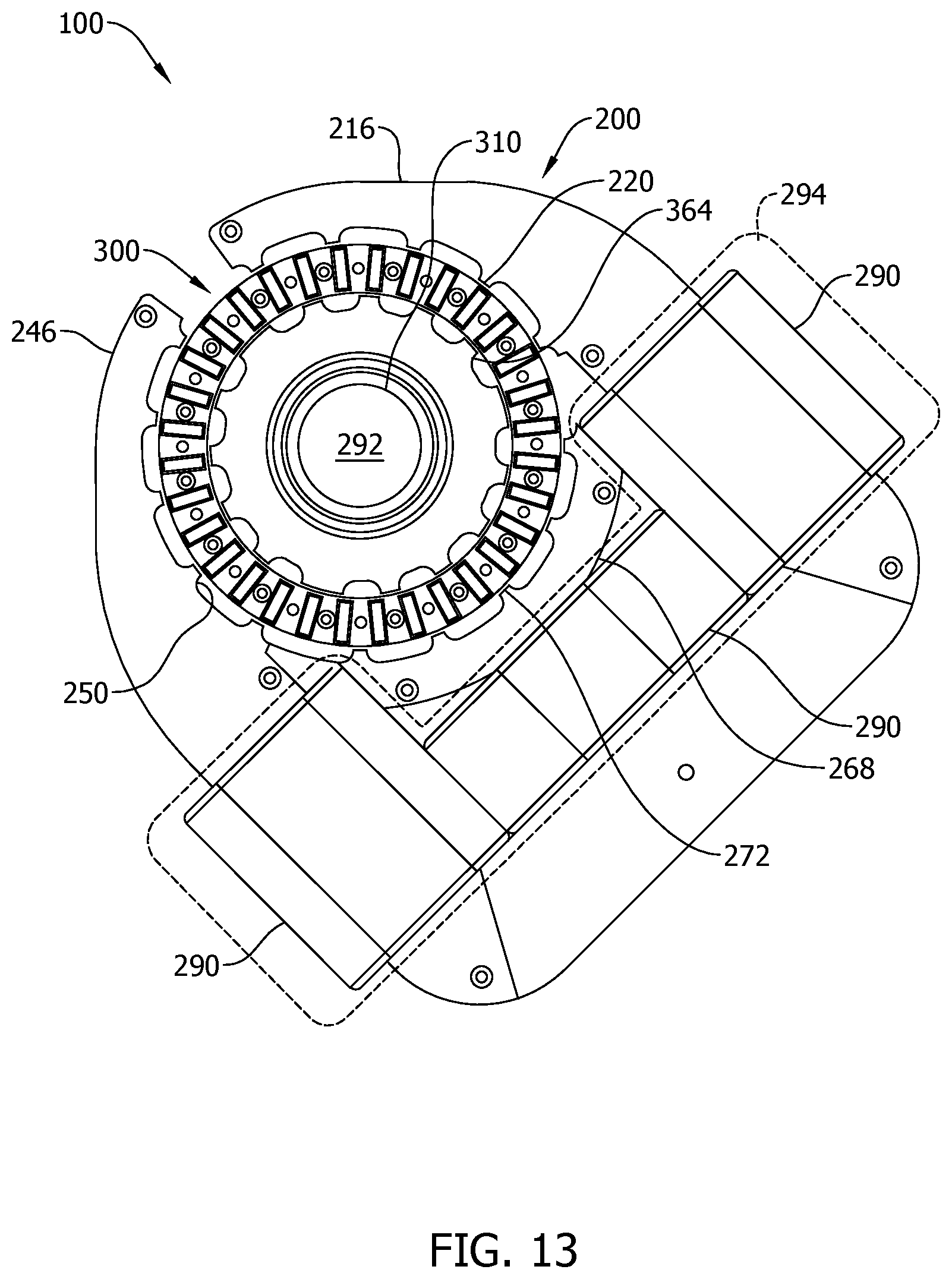 Patent US12614963 Figure 13 – Non-axisymmetric motor with integrated magnetic gearing
