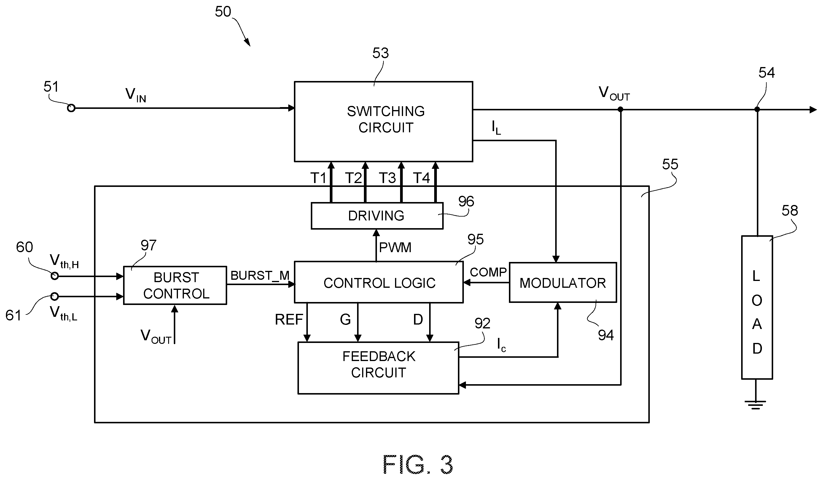 Patent US12614967 Figure 3 – Control device for a switching voltage regulator having reduced audio noise and control method