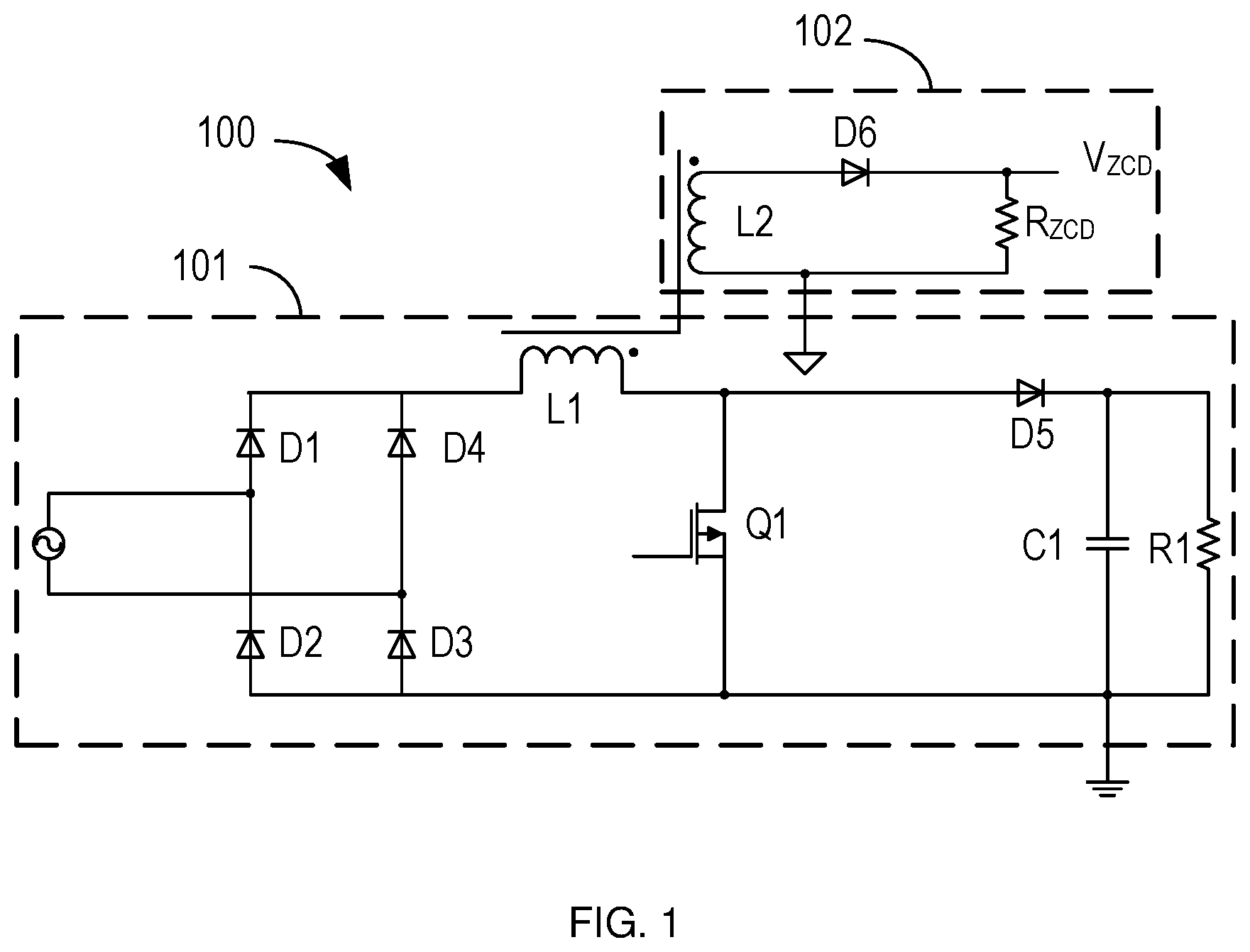 Patent US12614973 — Bidirectional bridgeless PFC circuit — Figure 1
