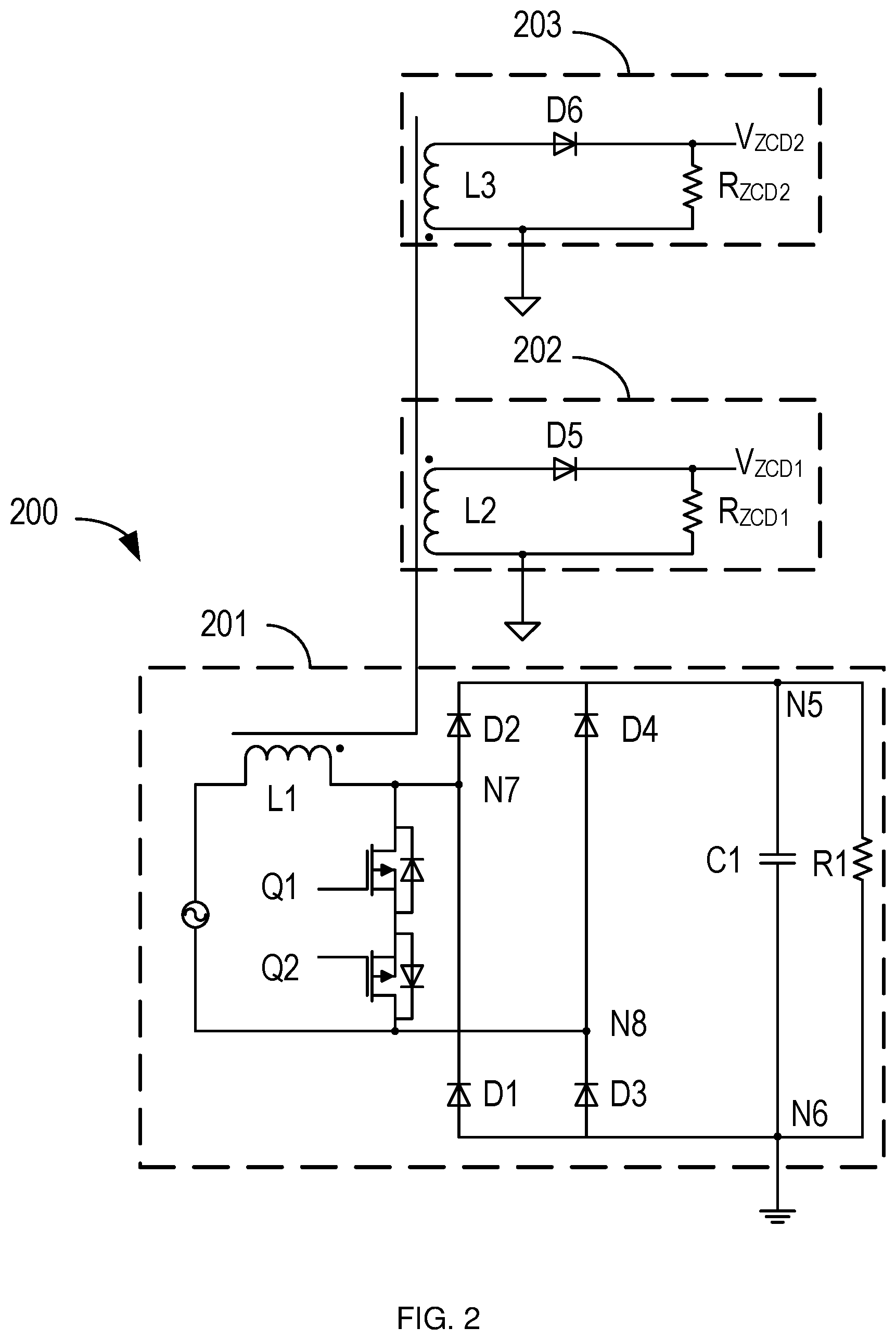 Patent US12614973 Figure 2 – Bidirectional bridgeless PFC circuit