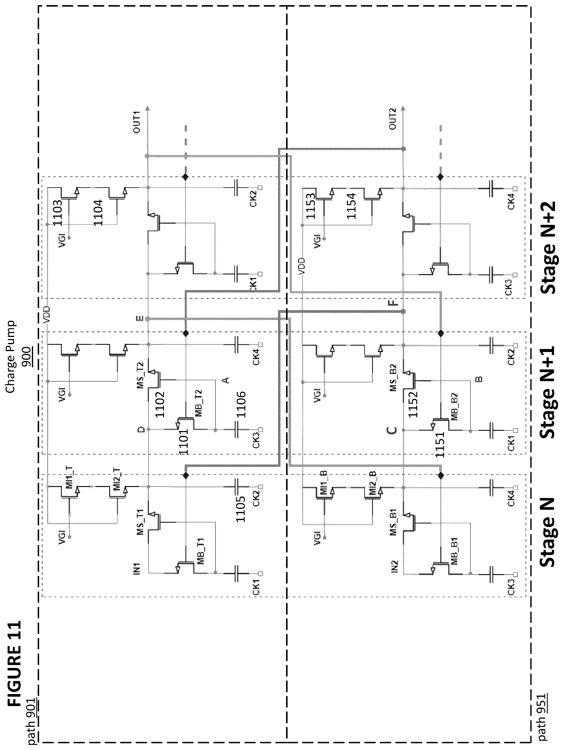 Patent US12614982 Figure 11 – Dual-path charge pump