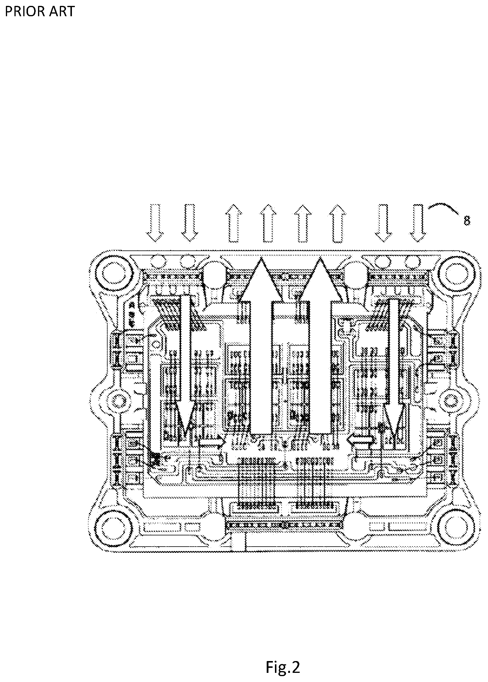 Patent US12614988 Figure 2 – Low parasitic inductance power module featuring staggered, interleaving conductive members