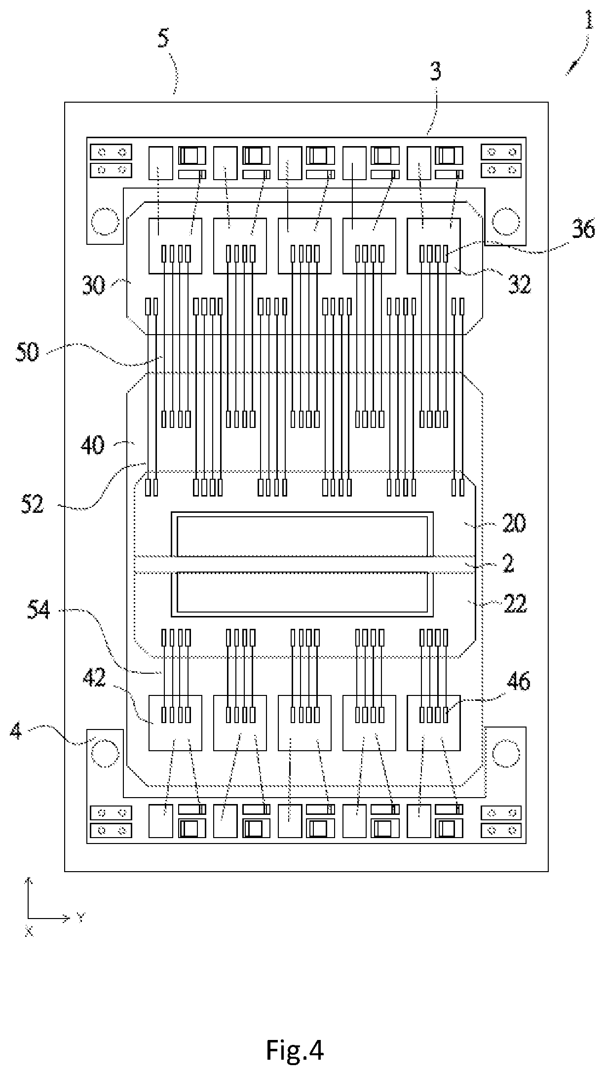 Patent US12614988 Figure 4 – Low parasitic inductance power module featuring staggered, interleaving conductive members