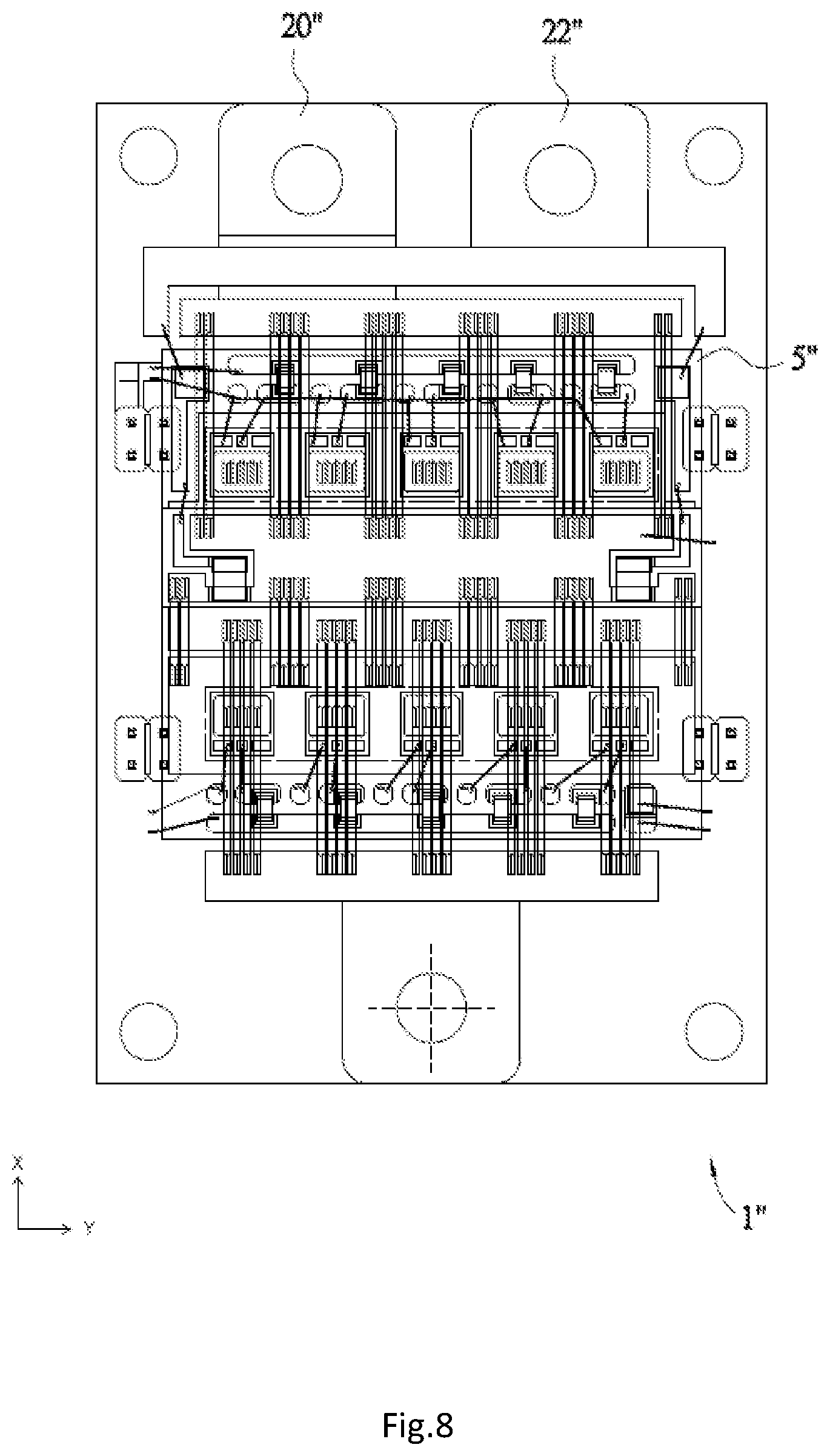 Patent US12614988 Figure 8 – Low parasitic inductance power module featuring staggered, interleaving conductive members