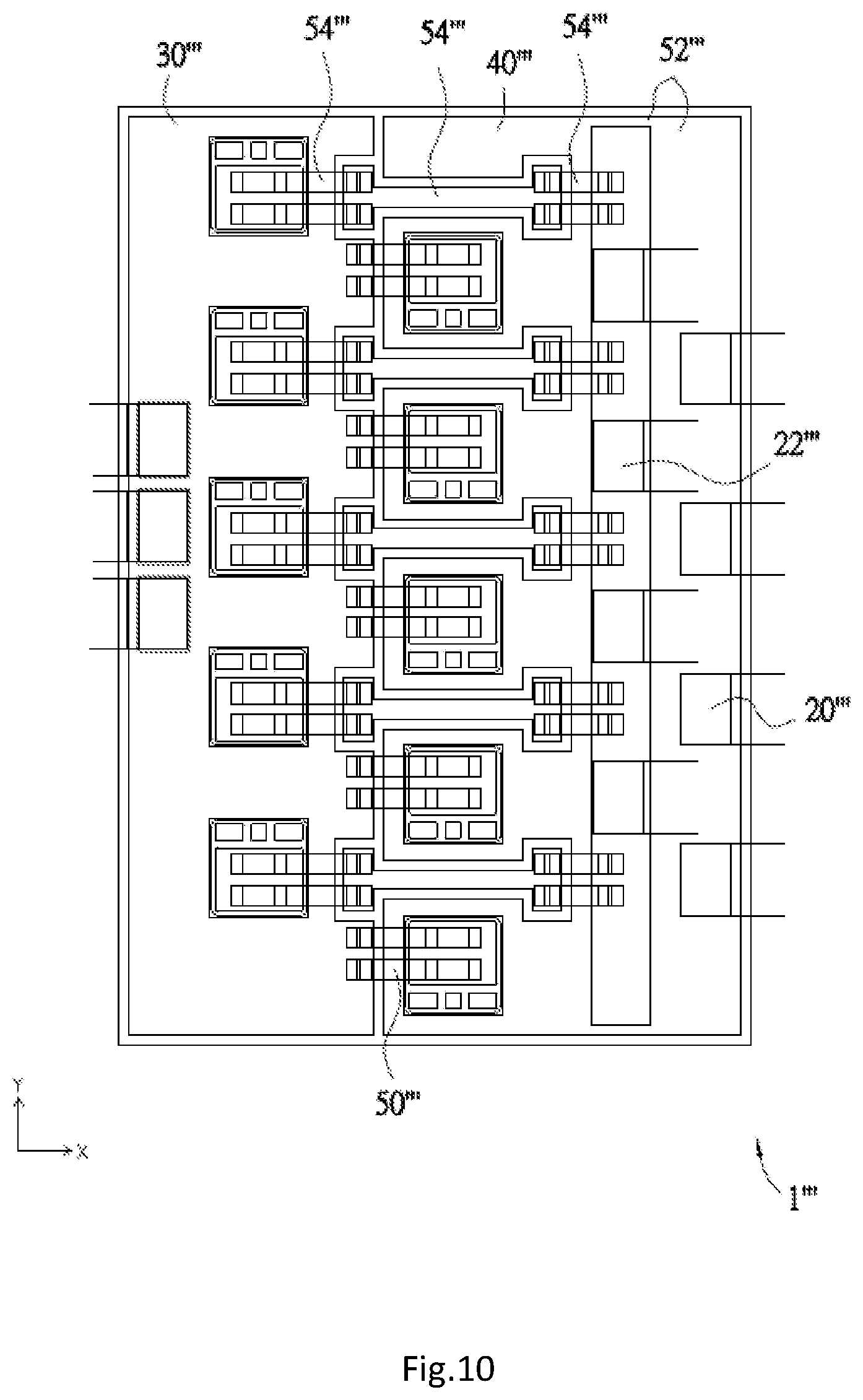 Patent US12614988 Figure 10 – Low parasitic inductance power module featuring staggered, interleaving conductive members