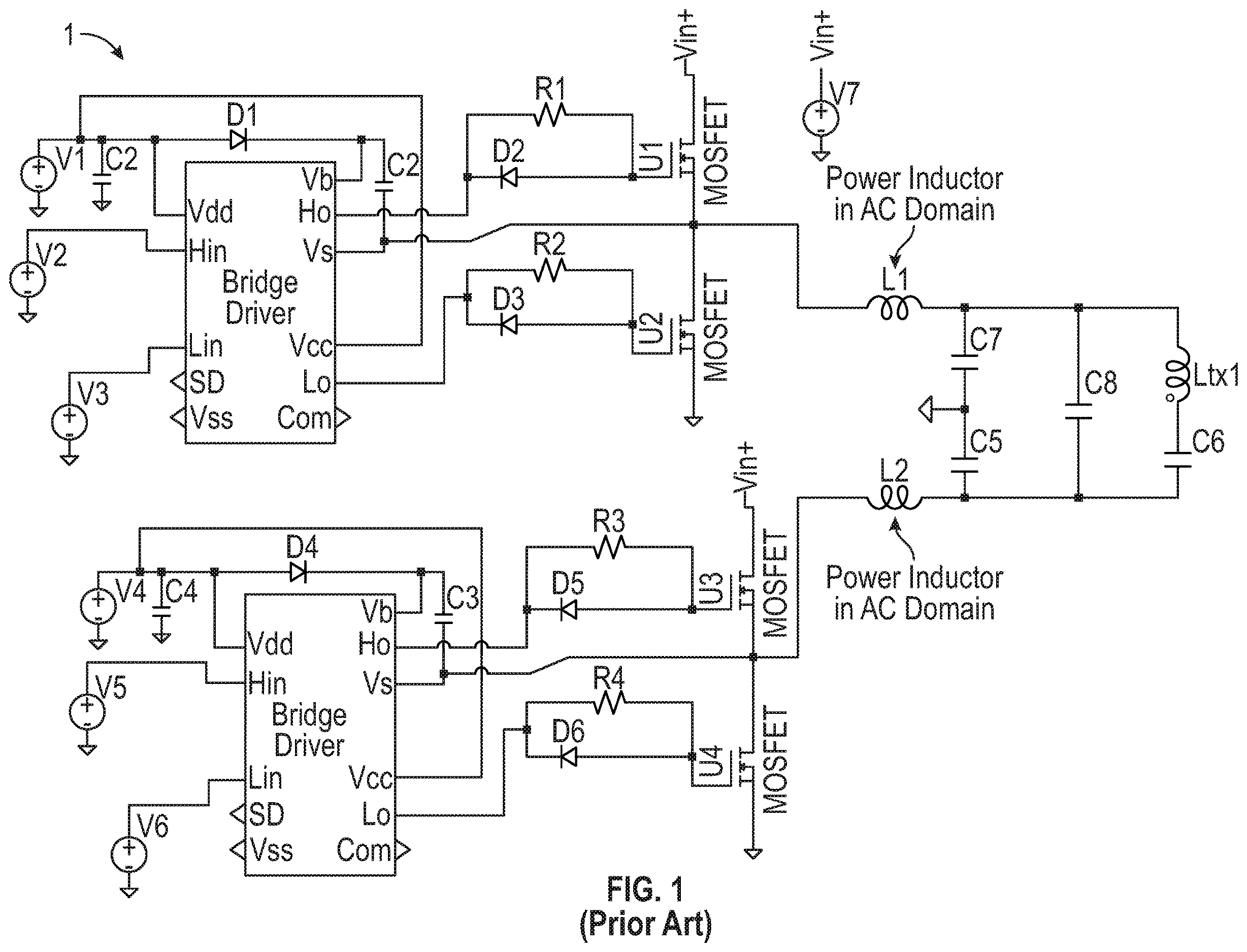 Patent US12614991 Figure 1 – Bridge inverters for wireless charging