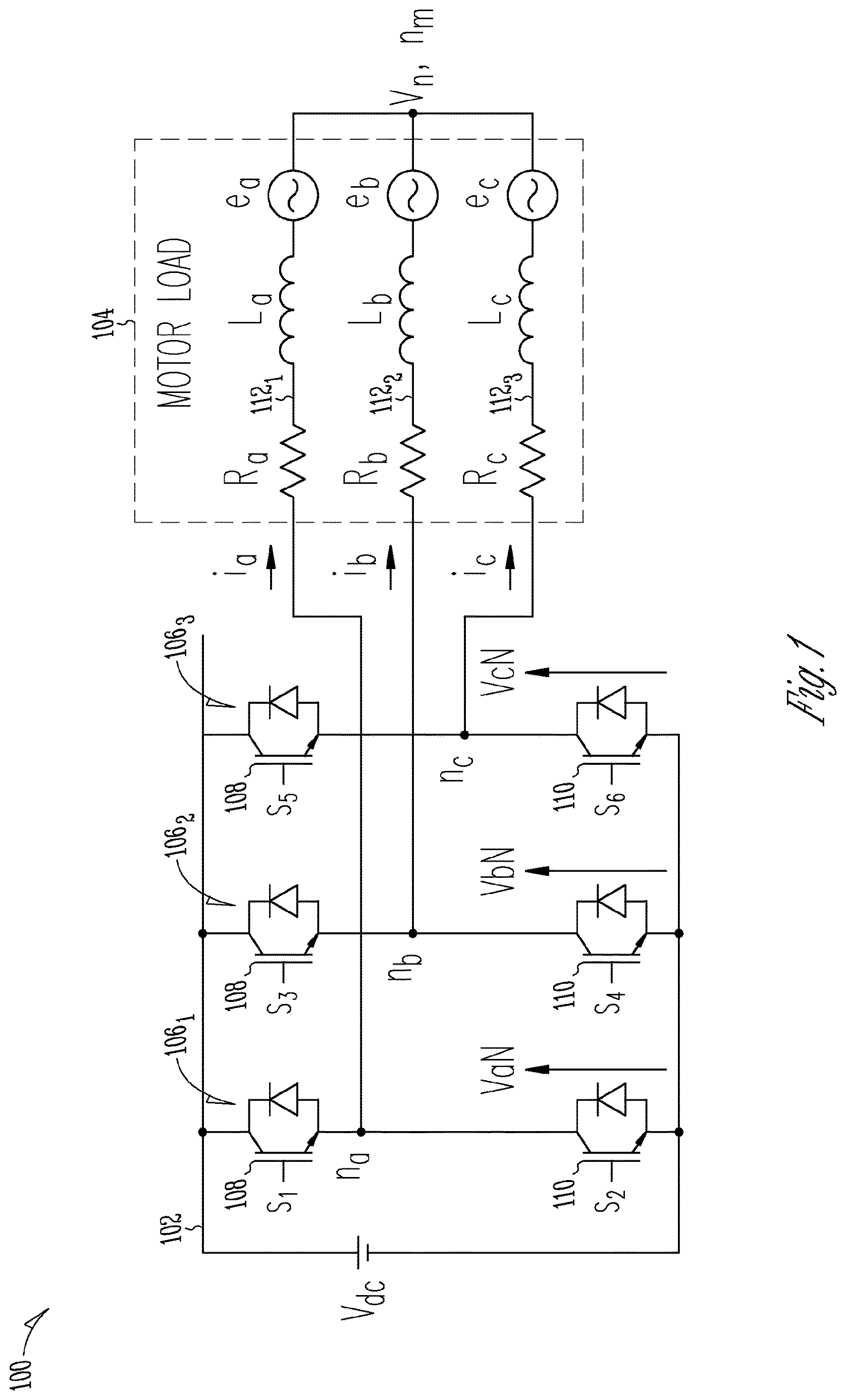 Patent US12614995 Figure 1 – Shared-leg voltage source inverter