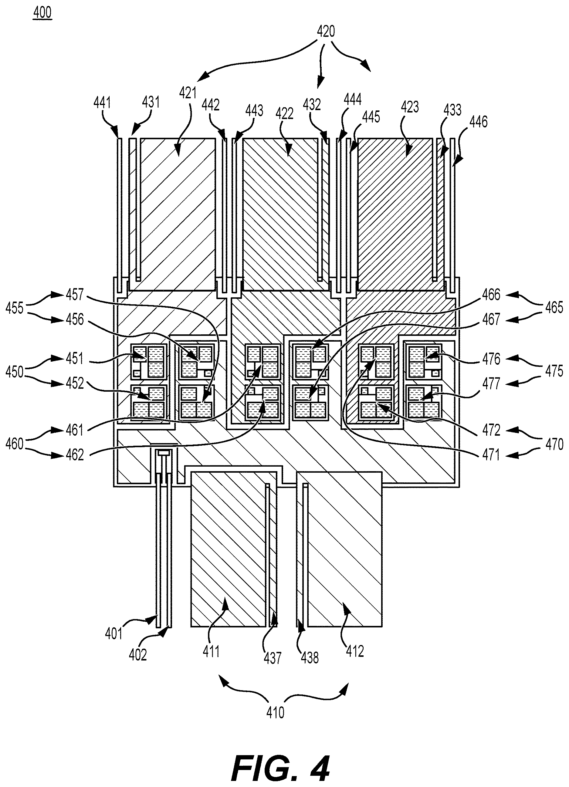 Patent US12615001 Figure 4 – Systems for low inductance full bridge power module for inverter