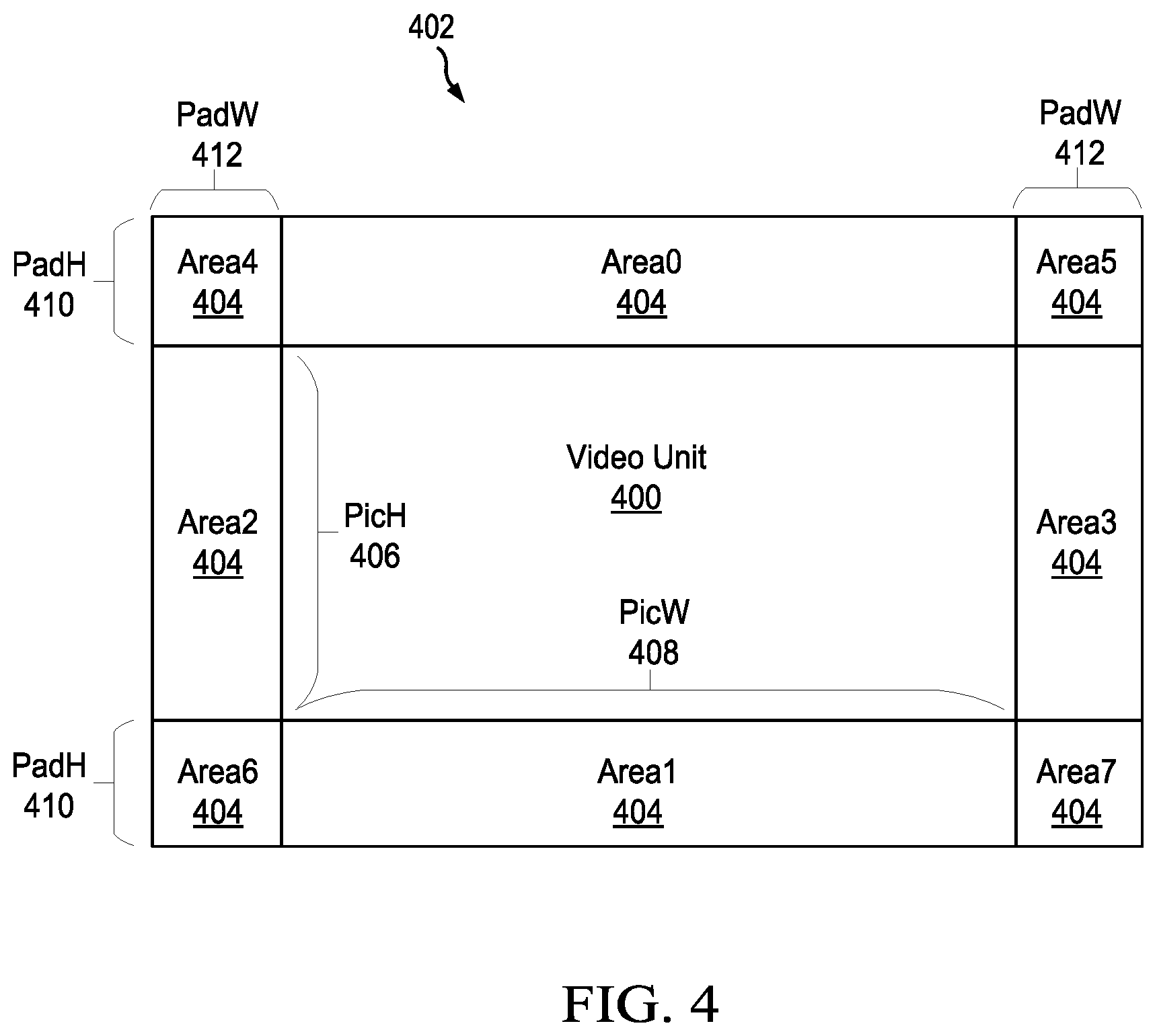 Patent US12615388 Figure 3 – On boundary padding size in image/video coding