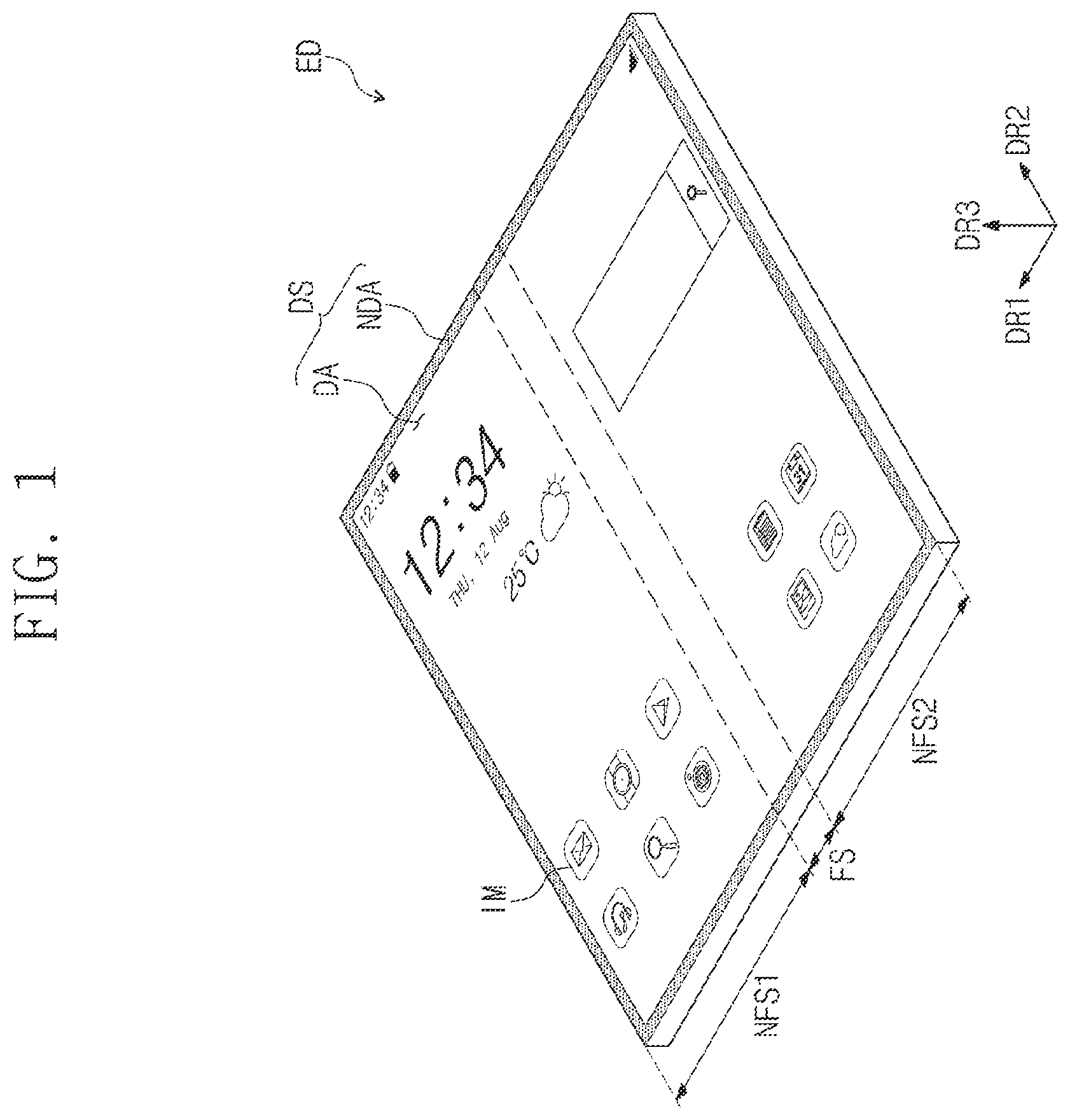 Patent US12615724 Figure 1 – Flexible display device with settled cover layer