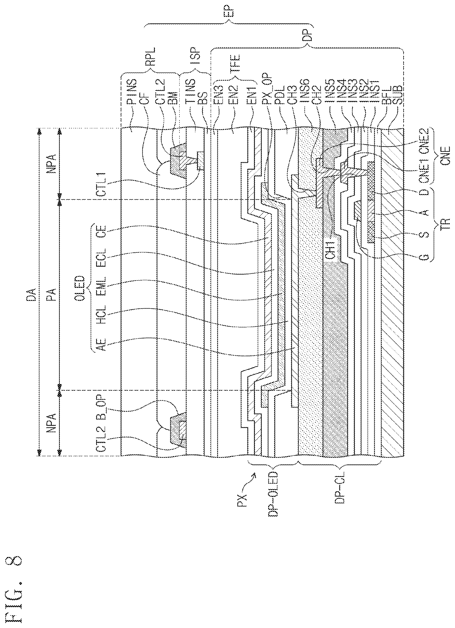 Patent US12615724 Figure 7 – Flexible display device with settled cover layer