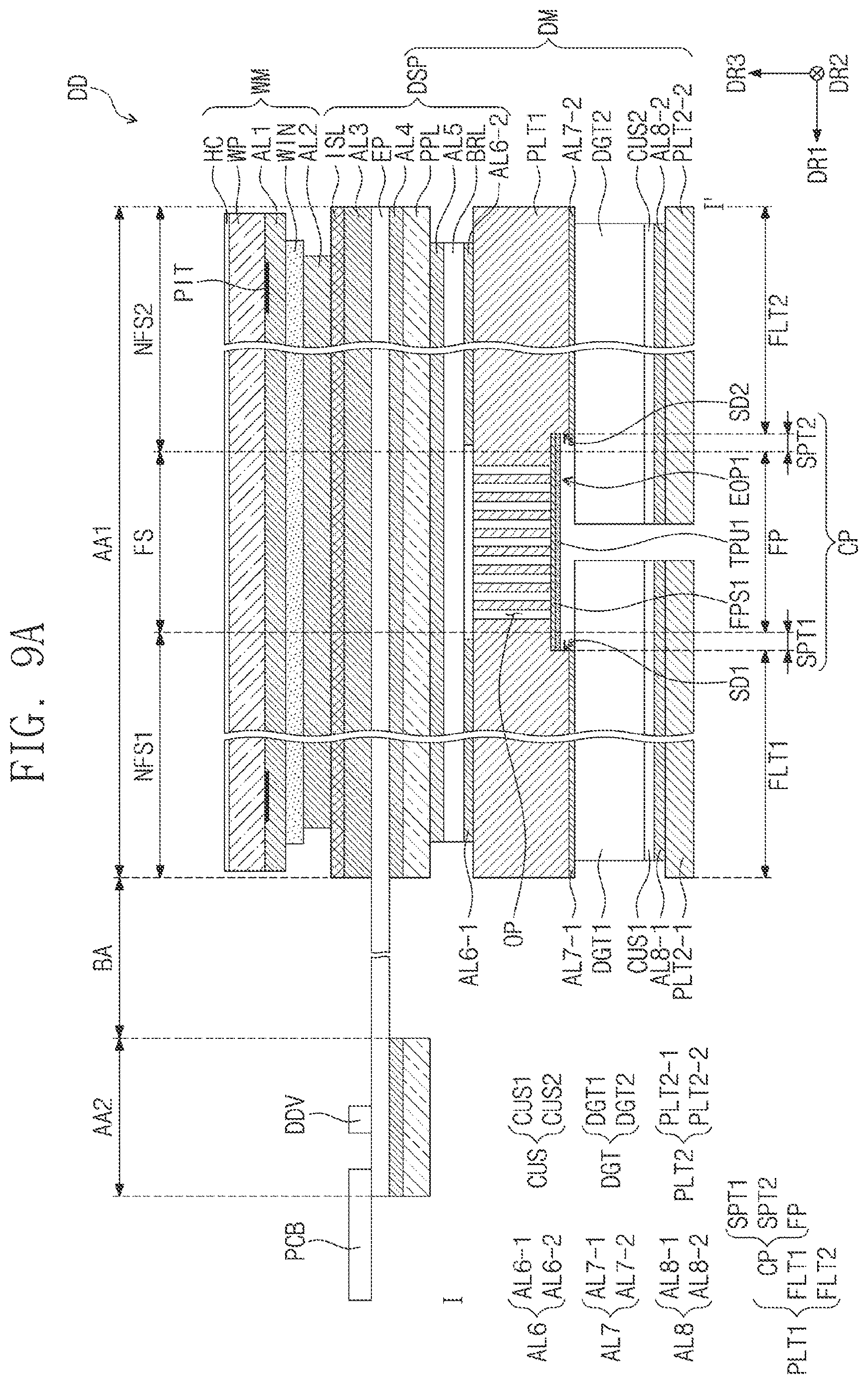 Patent US12615724 Figure 8 – Flexible display device with settled cover layer