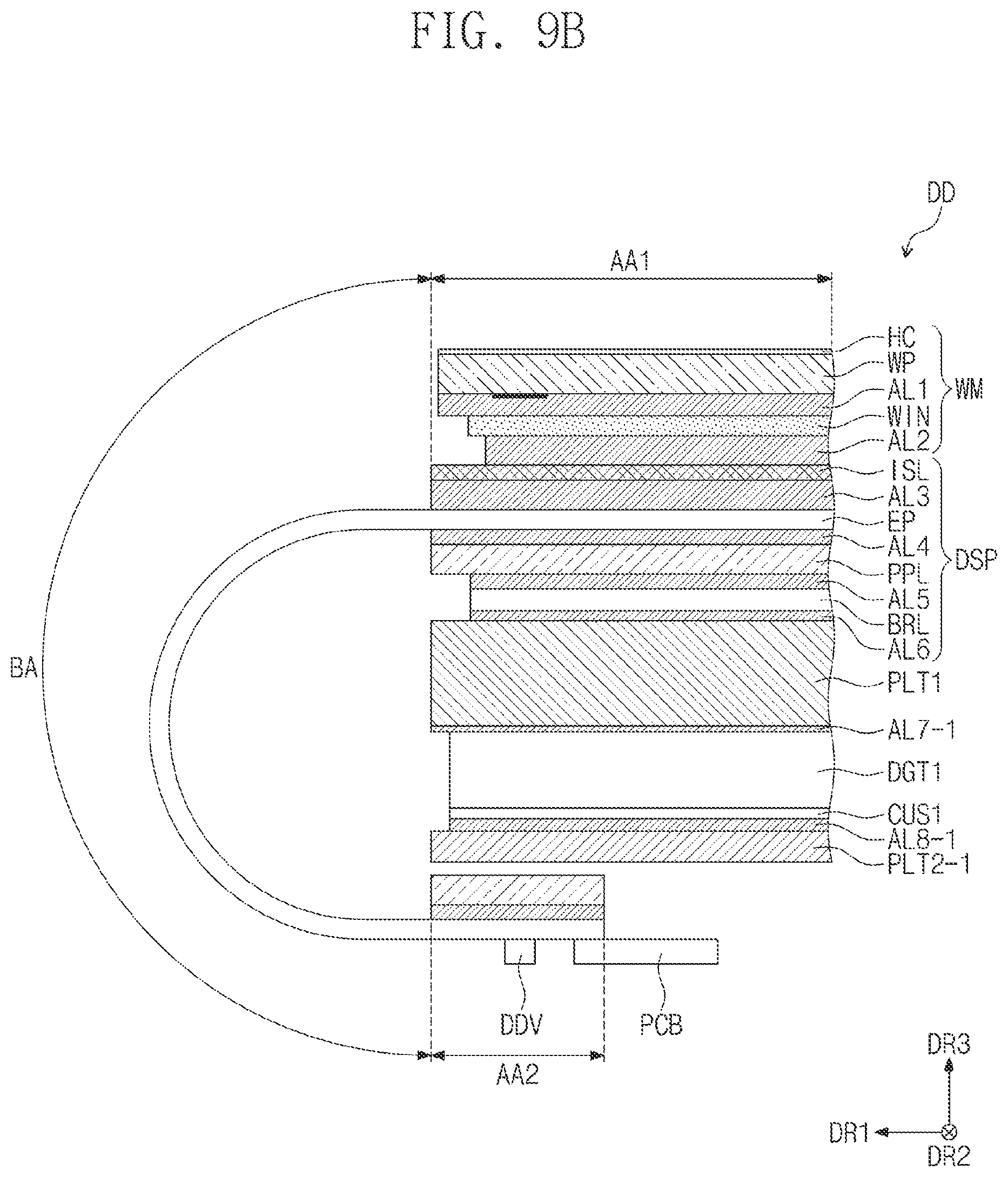Patent US12615724 Figure 9 – Flexible display device with settled cover layer