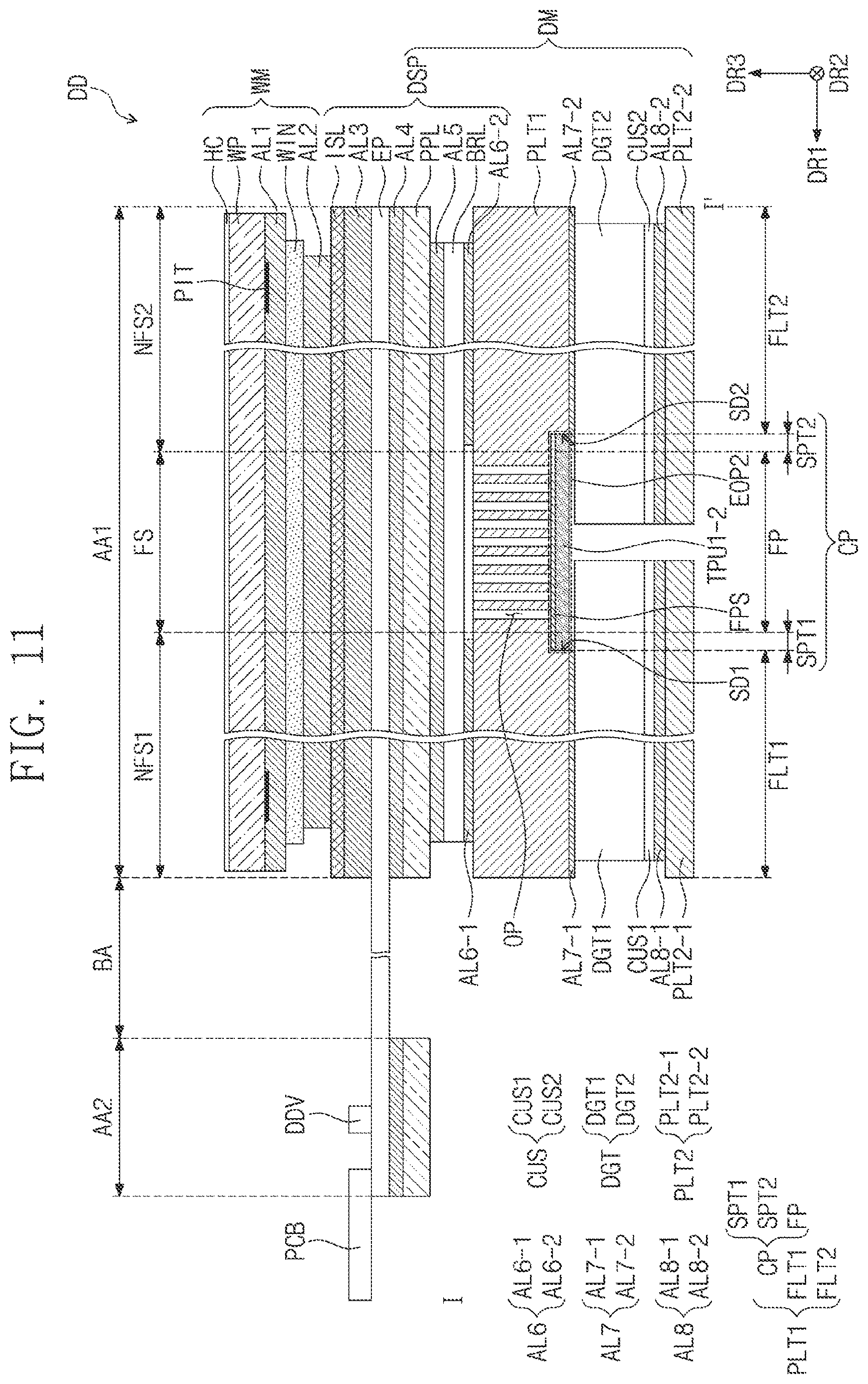 Patent US12615724 Figure 12 – Flexible display device with settled cover layer
