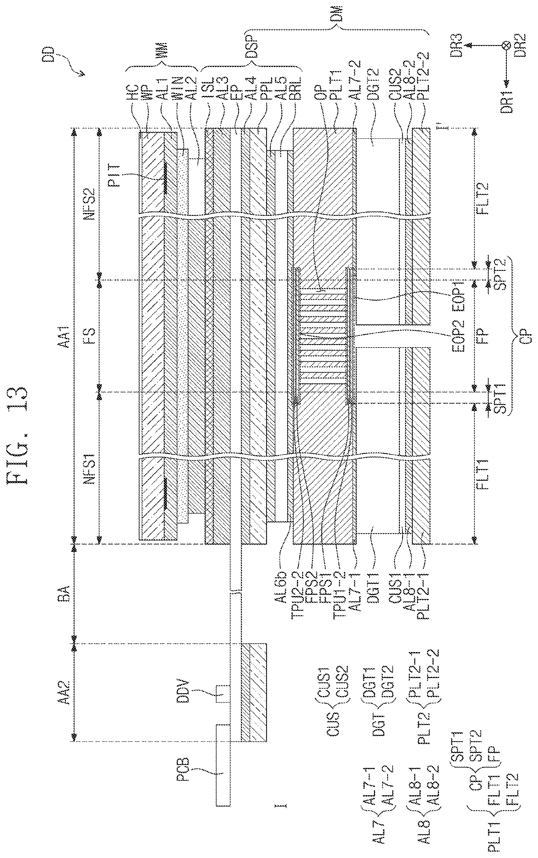 Patent US12615724 Figure 14 – Flexible display device with settled cover layer