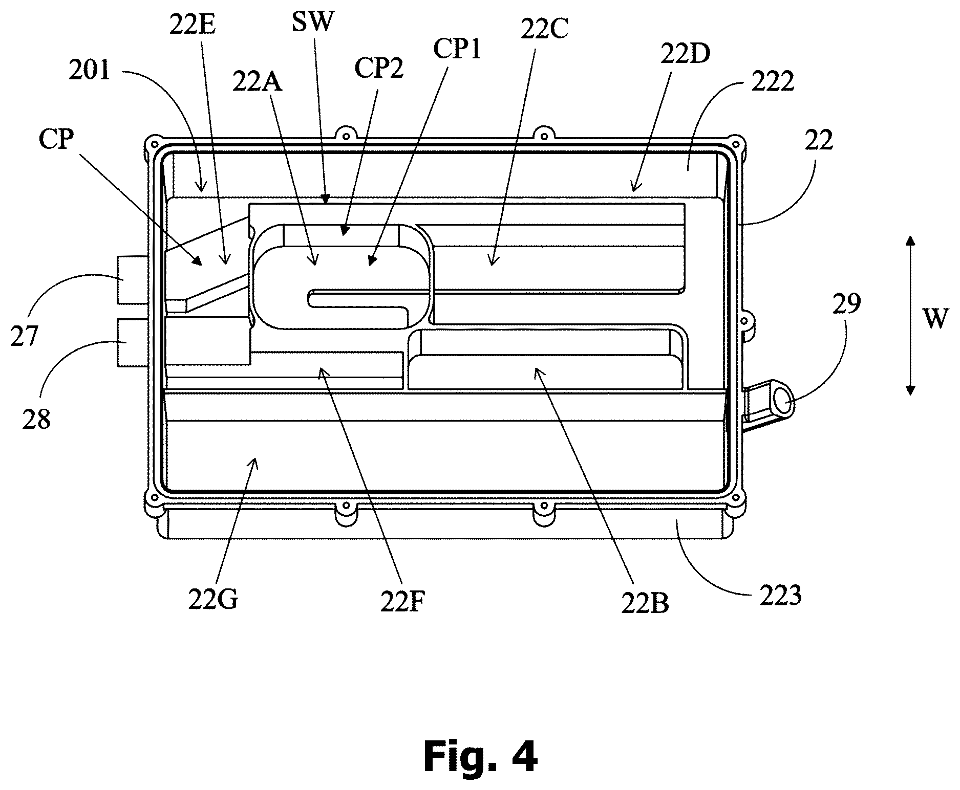 Patent US12615749 Figure 4 – On board power device and thermal management system