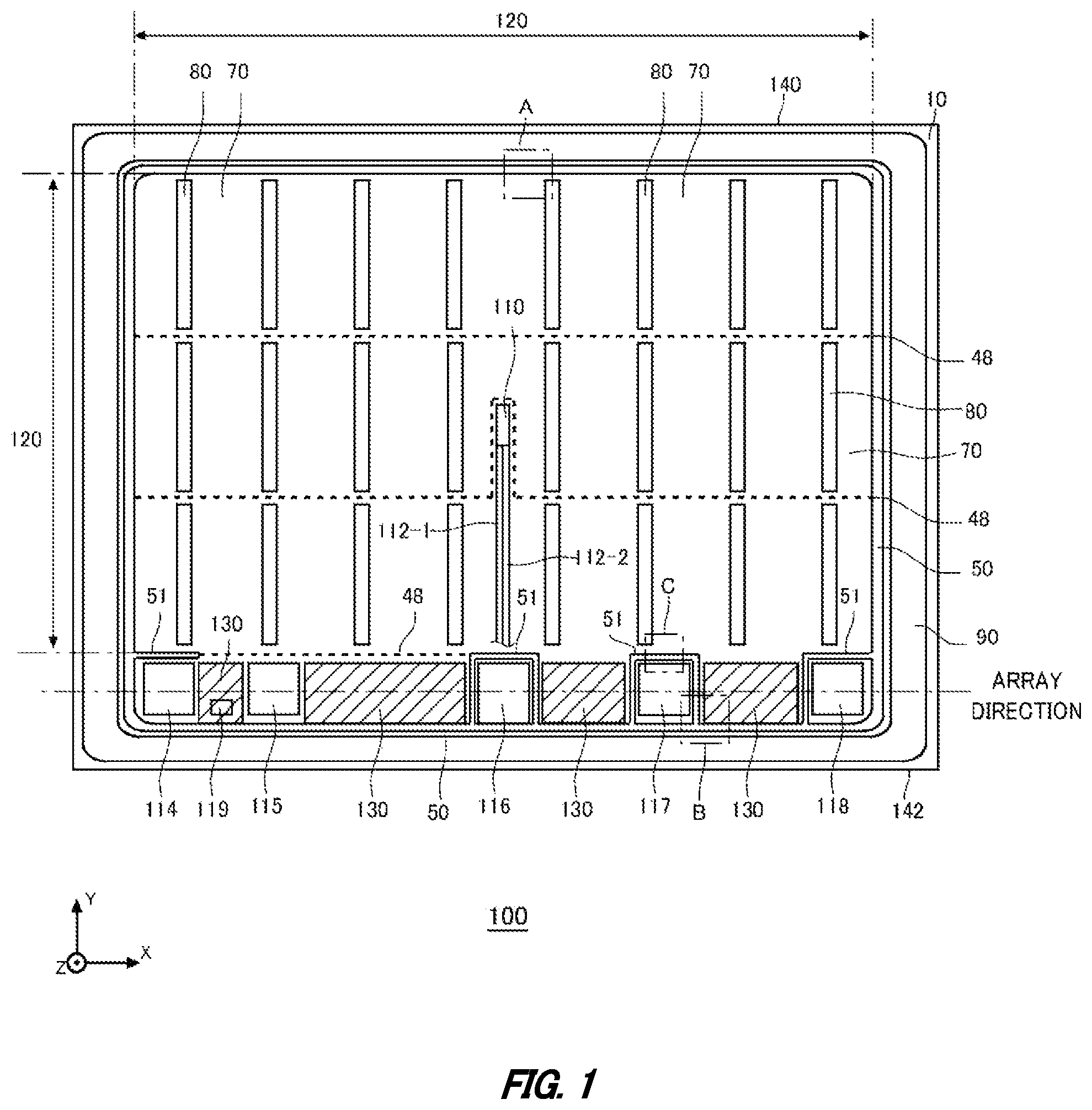 Patent US12615800 — Semiconductor device including a gate trench in an inter-pad region — Figure 1