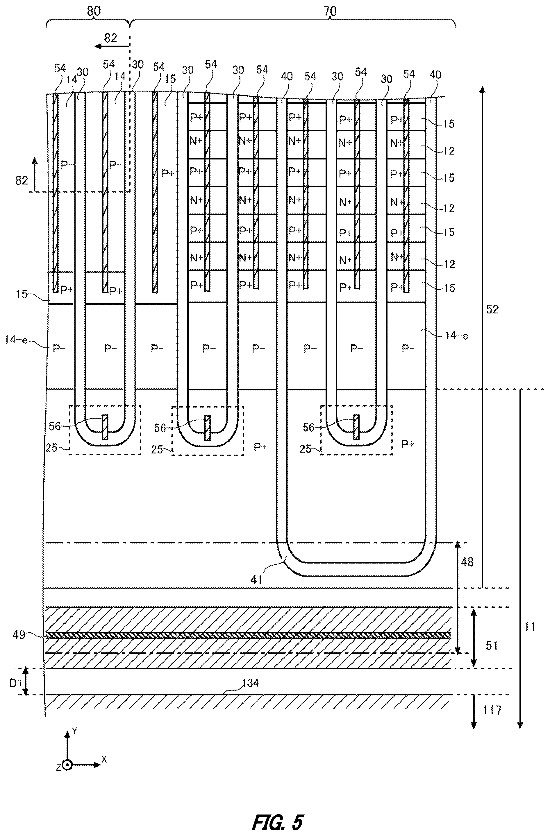 Patent US12615800 Figure 5 – Semiconductor device including a gate trench in an inter-pad region
