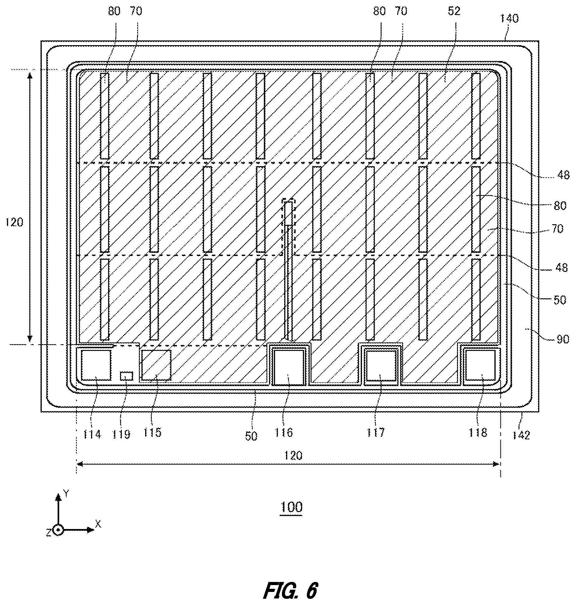 Patent US12615800 Figure 6 – Semiconductor device including a gate trench in an inter-pad region