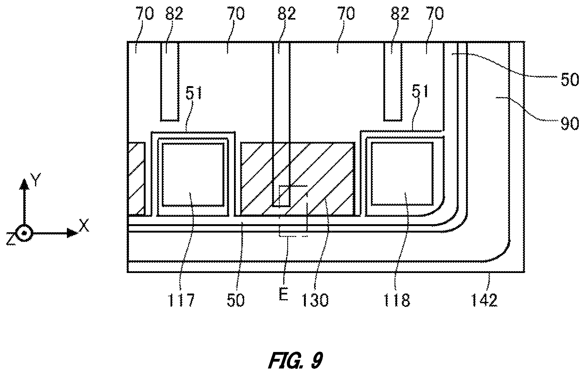 Patent US12615800 Figure 9 – Semiconductor device including a gate trench in an inter-pad region