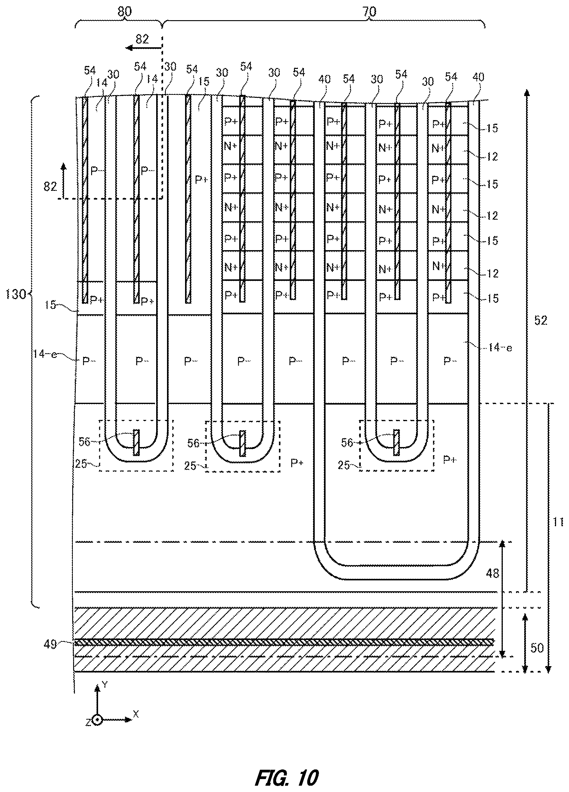 Patent US12615800 Figure 10 – Semiconductor device including a gate trench in an inter-pad region