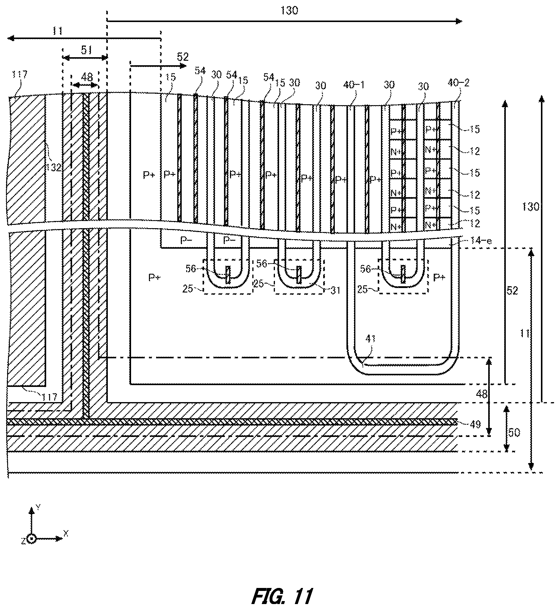 Patent US12615800 Figure 11 – Semiconductor device including a gate trench in an inter-pad region