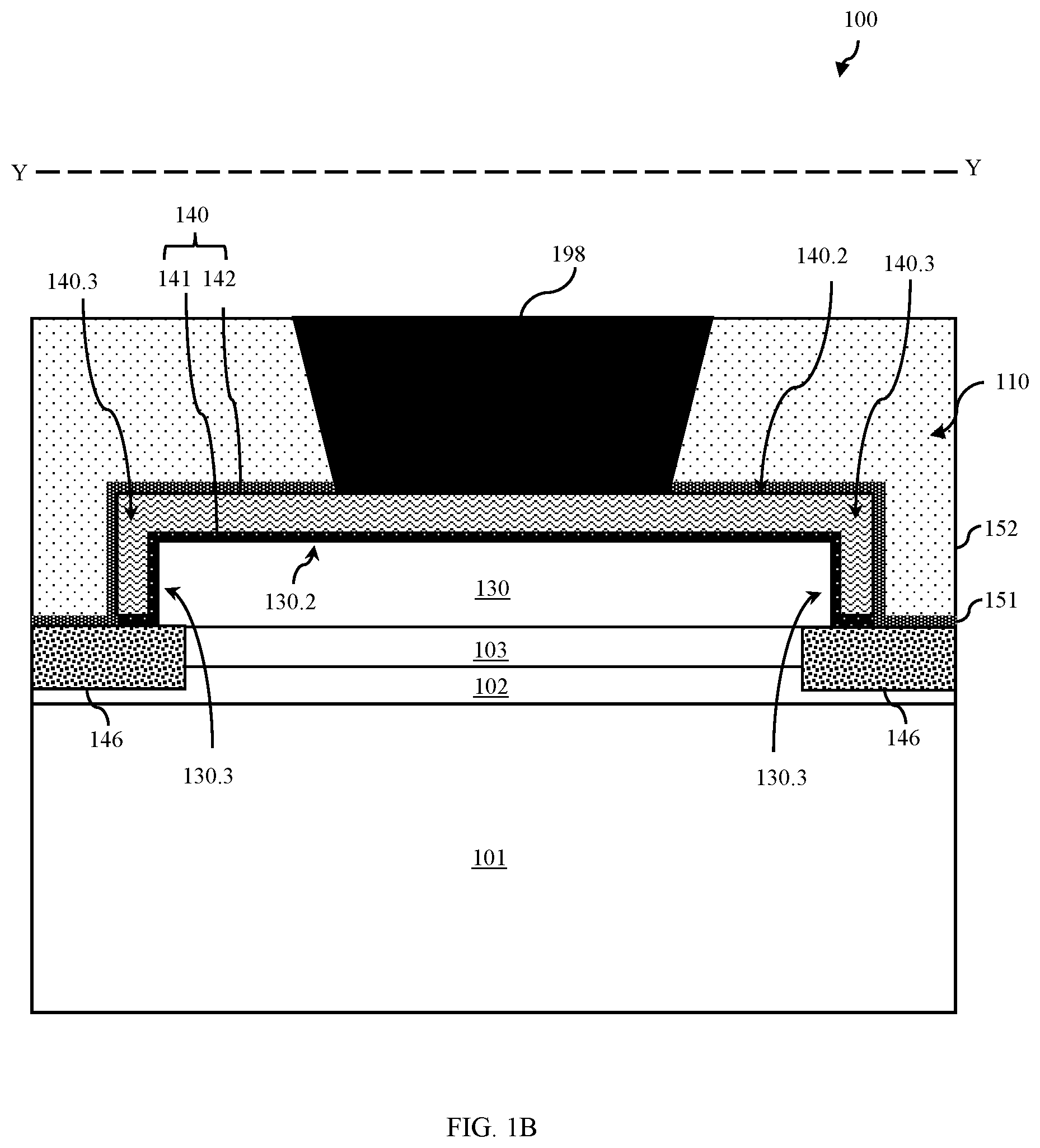 Patent US12615803 Figure 2 – Transistor with a primary gate wrapping a floating secondary gate