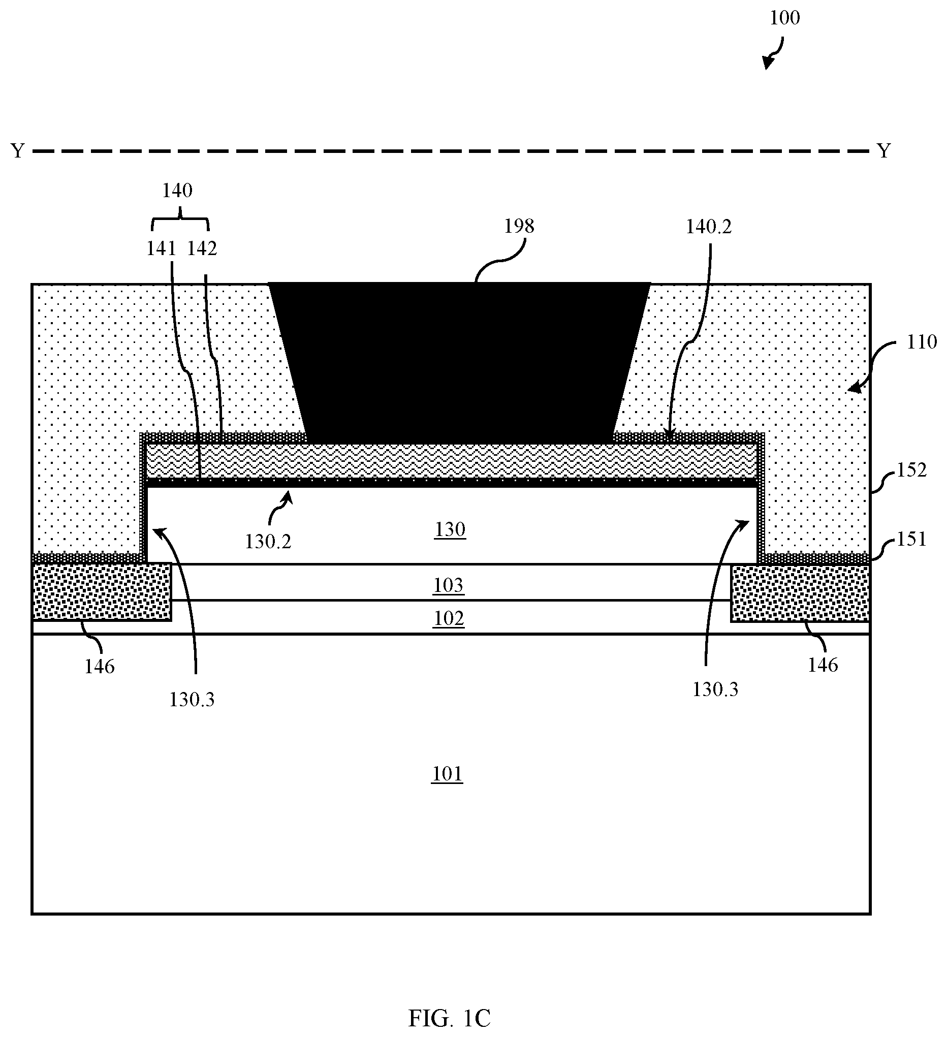 Patent US12615803 Figure 3 – Transistor with a primary gate wrapping a floating secondary gate