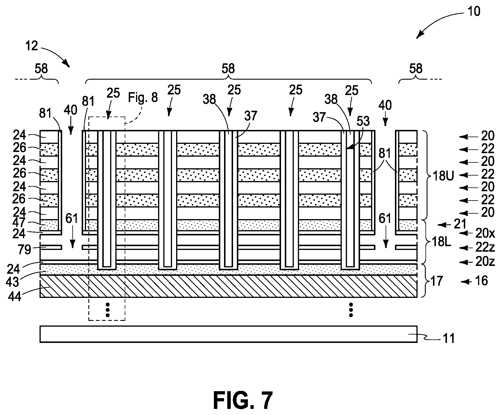 Patent US12615821 Figure 4 – Memory array and method used in forming a memory array comprising strings of memory cells
