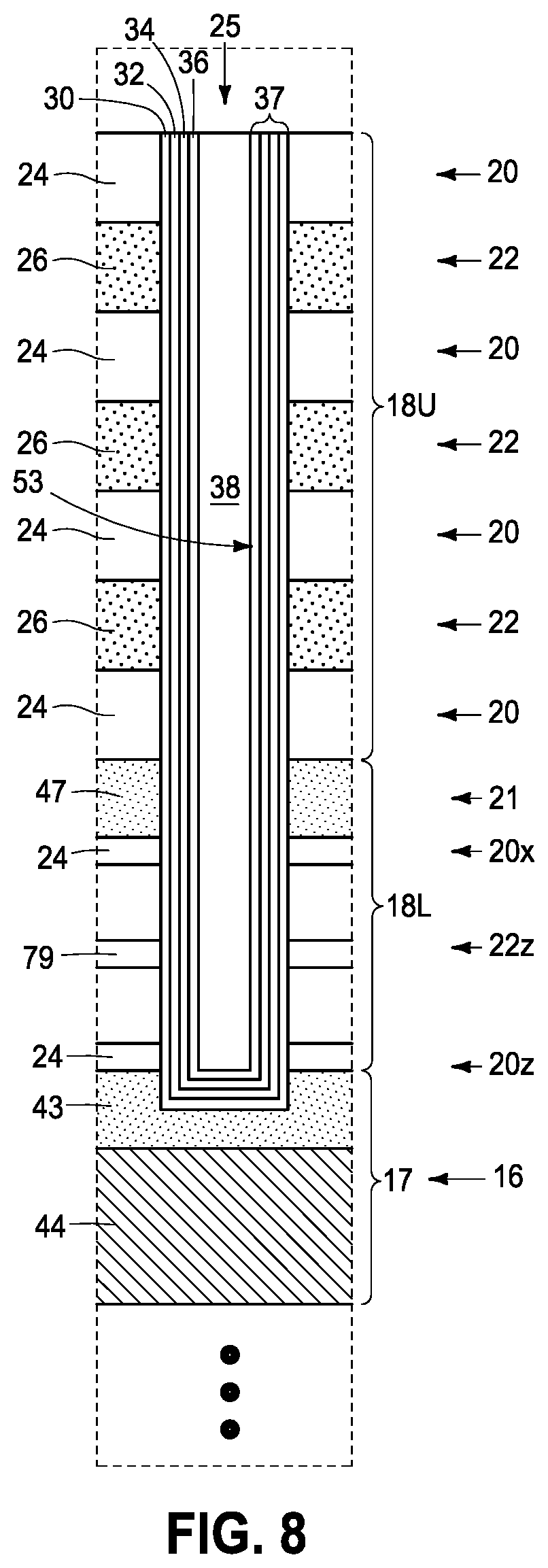 Patent US12615821 Figure 5 – Memory array and method used in forming a memory array comprising strings of memory cells
