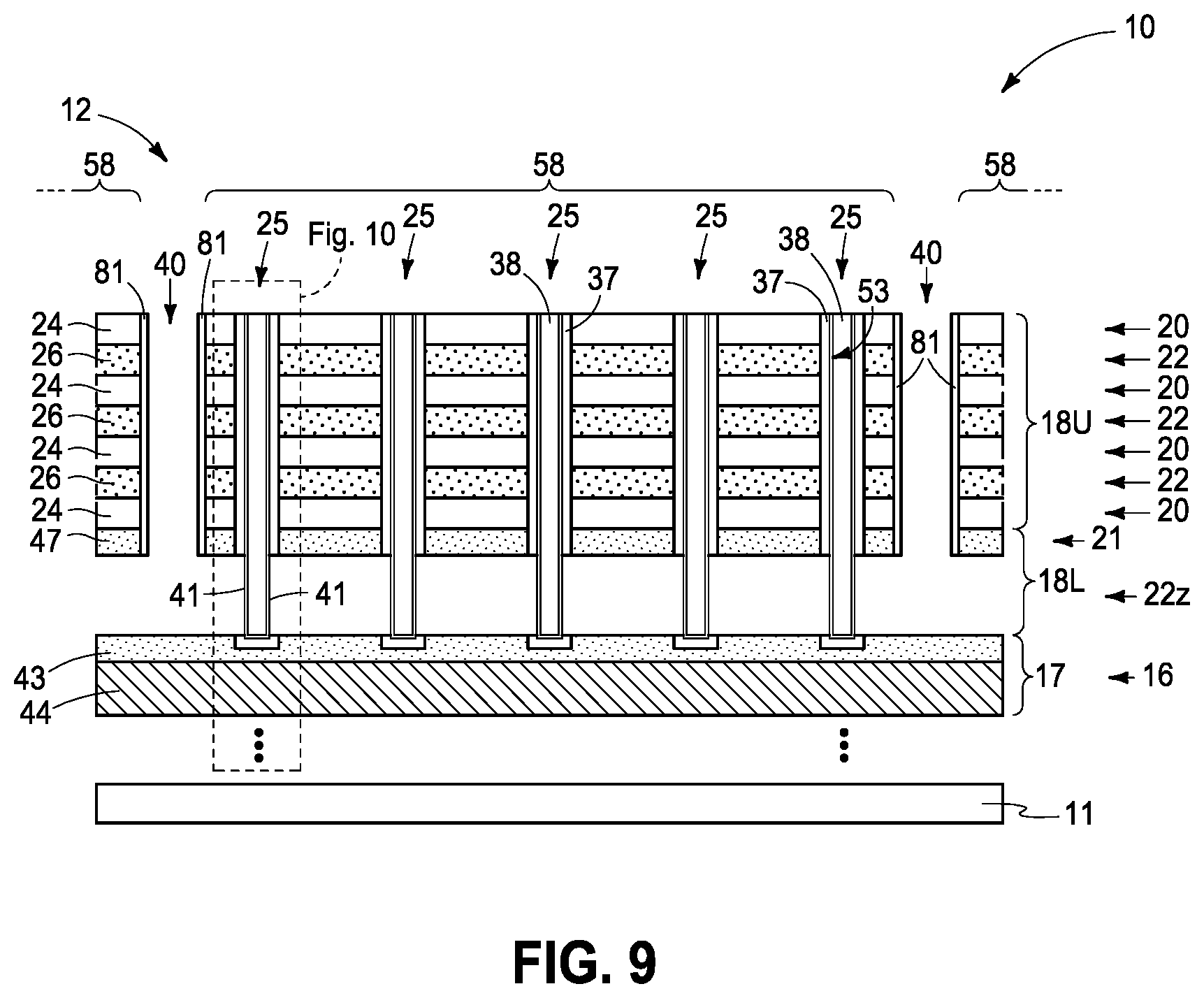 Patent US12615821 Figure 6 – Memory array and method used in forming a memory array comprising strings of memory cells