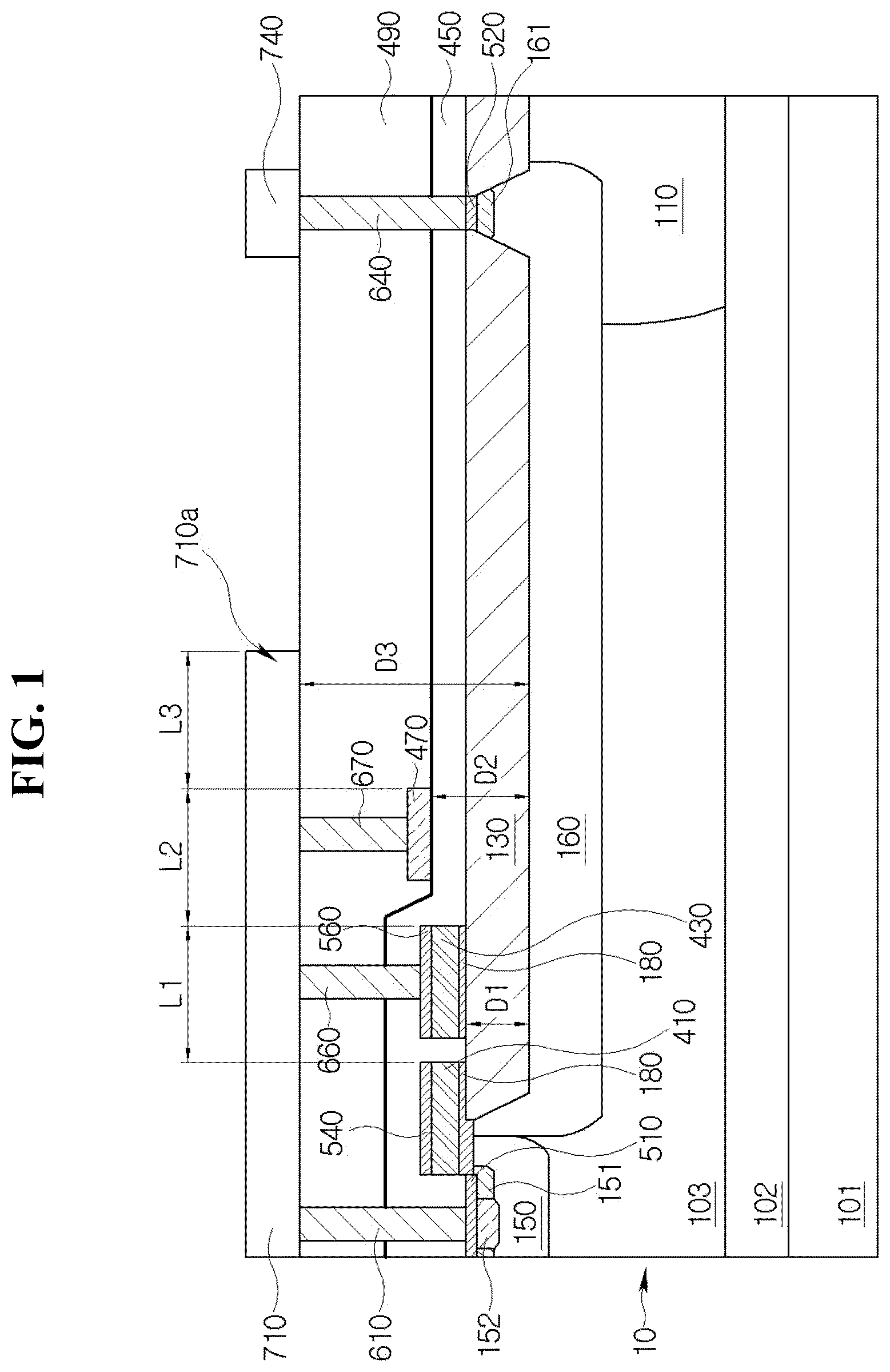 Patent US12615829 Figure 1 – Semiconductor device with field plate structures