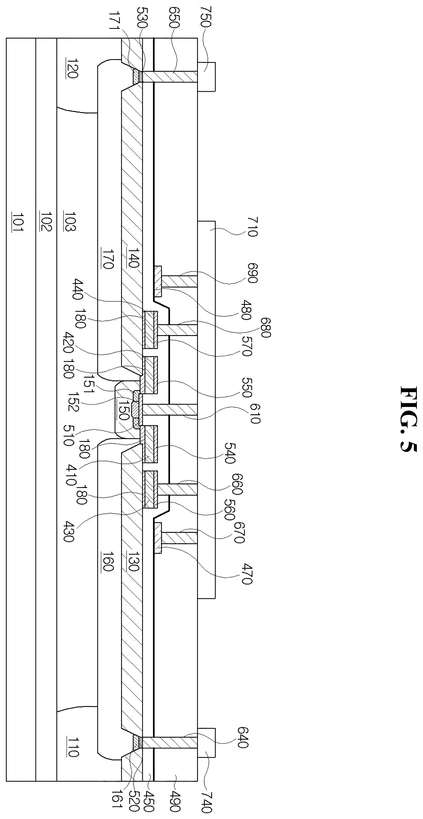 Patent US12615829 Figure 5 – Semiconductor device with field plate structures