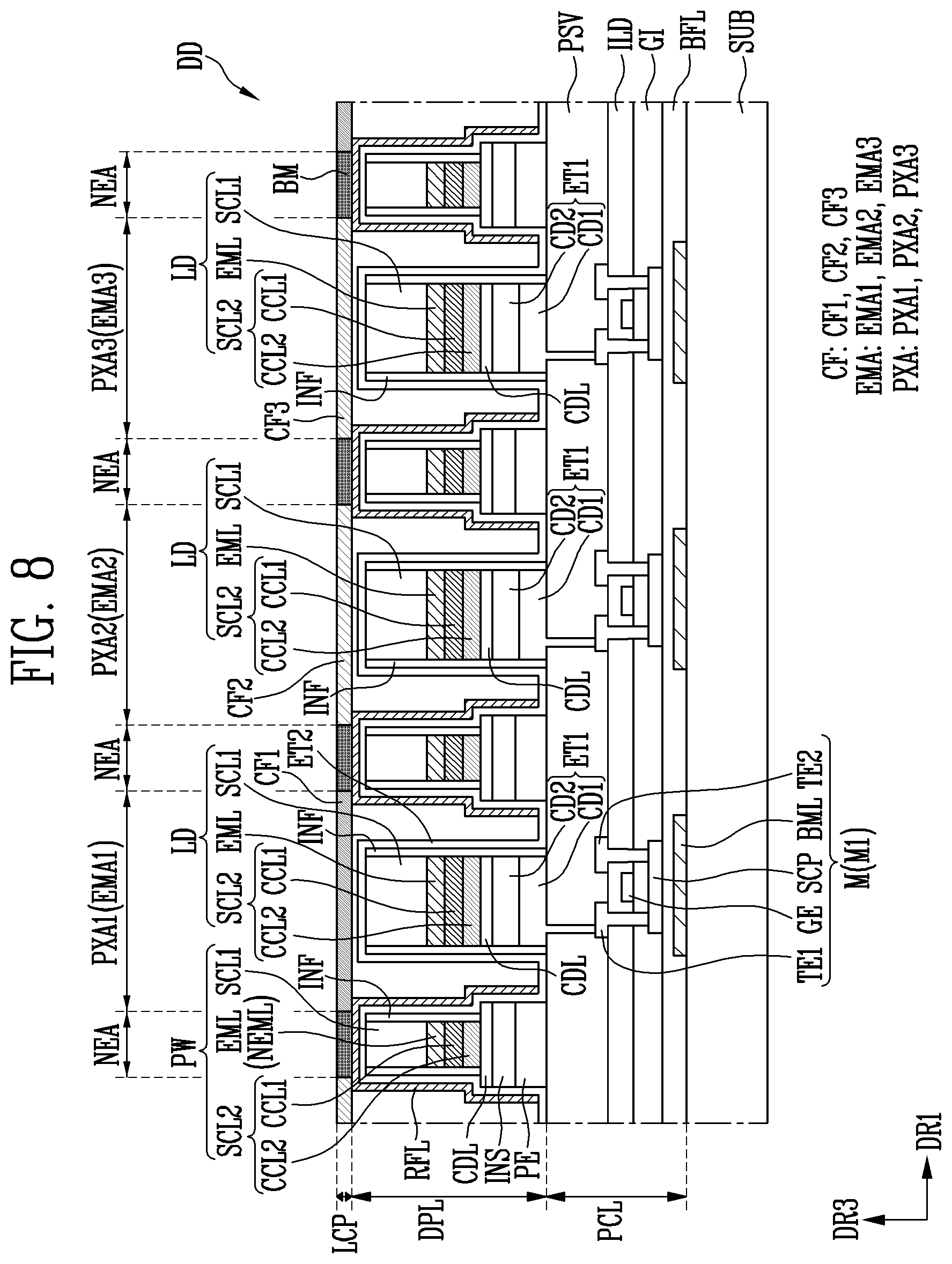 Patent US12615900 Figure 8 – Display device and method of manufacturing the same