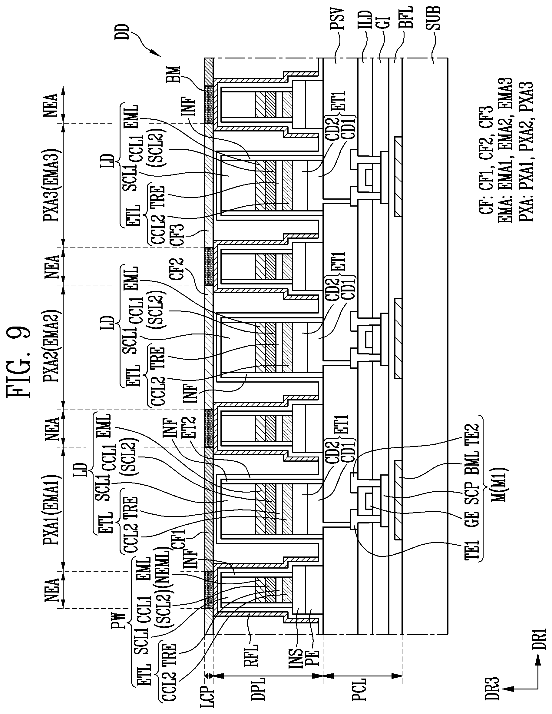 Patent US12615900 Figure 9 – Display device and method of manufacturing the same