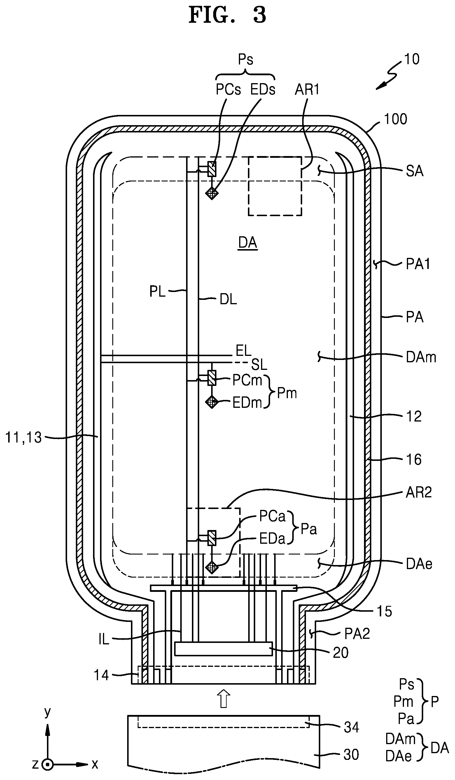 Patent US12615915 Figure 3 – Display device including shift area, main display area and extended display area